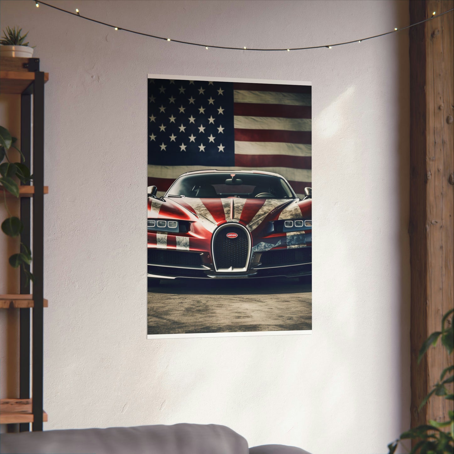 Premium Matte Vertical Posters American Flag Background Bugatti 3