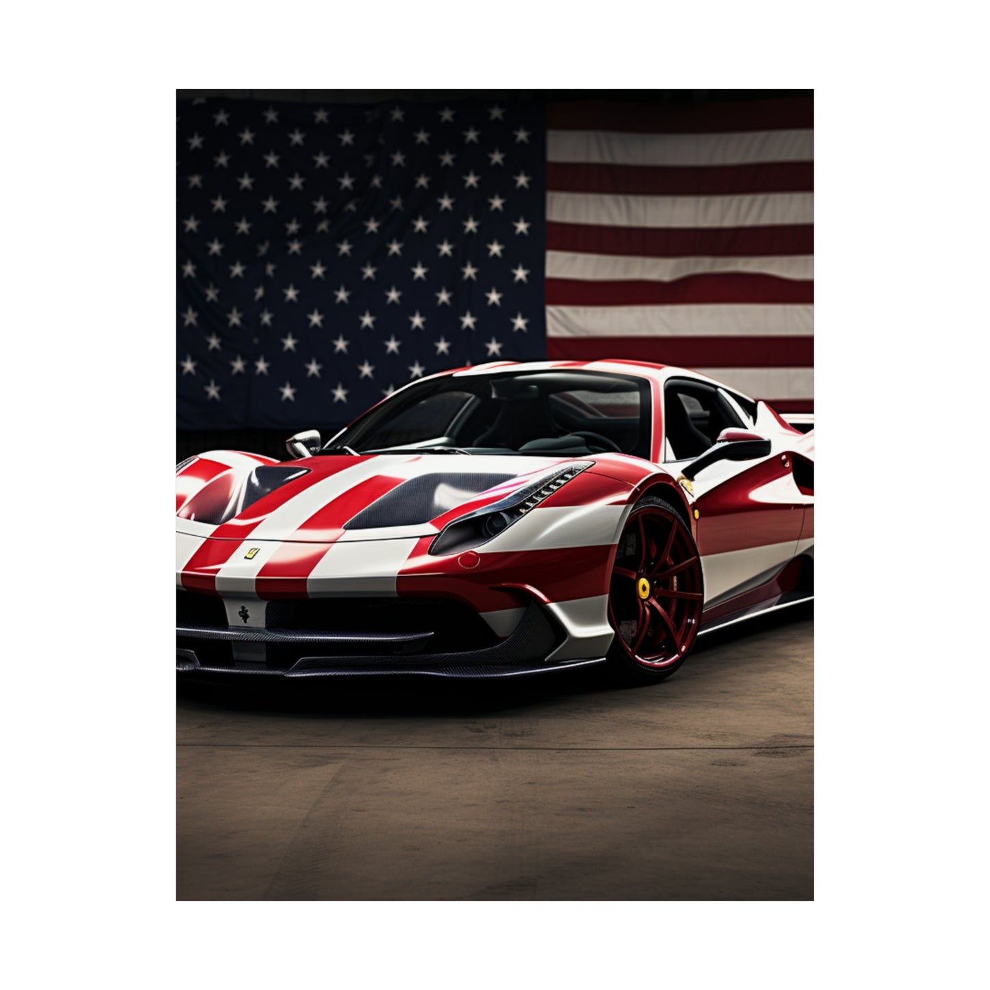 Premium Matte Vertical Posters American Flag Background Ferrari 2