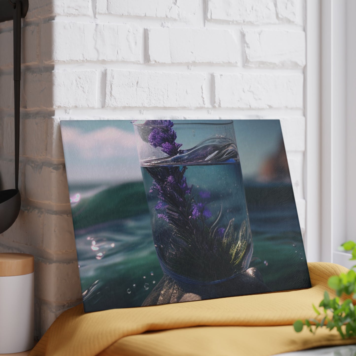 Glass Cutting Board Lavender in a vase 2