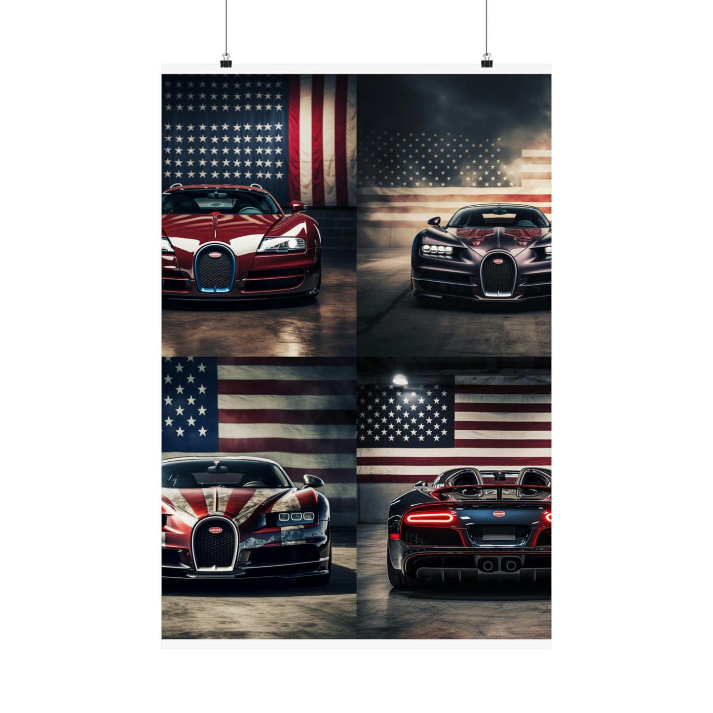 Premium Matte Vertical Posters American Flag Background Bugatti 5