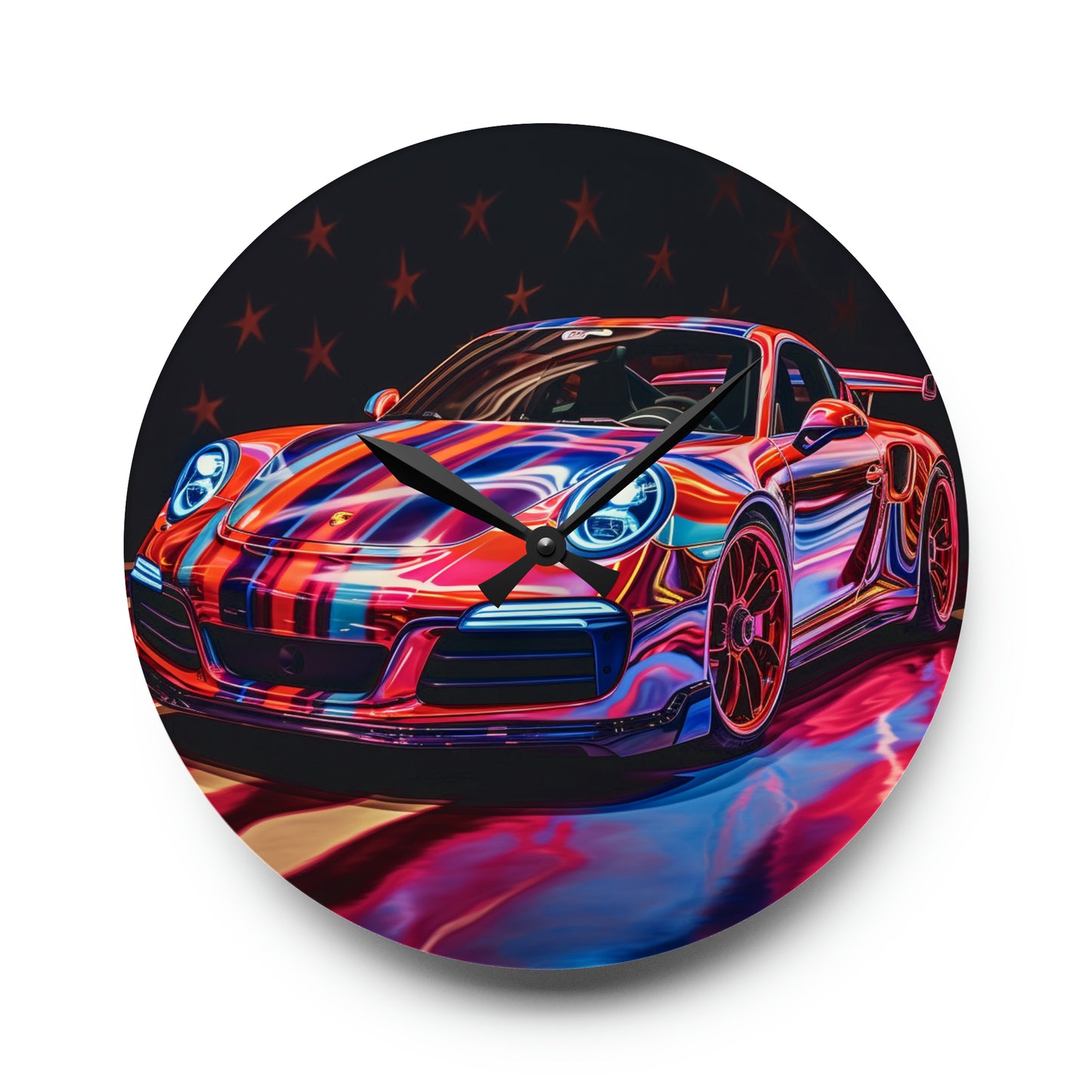 Acrylic Wall Clock Macro American Flag Porsche 4