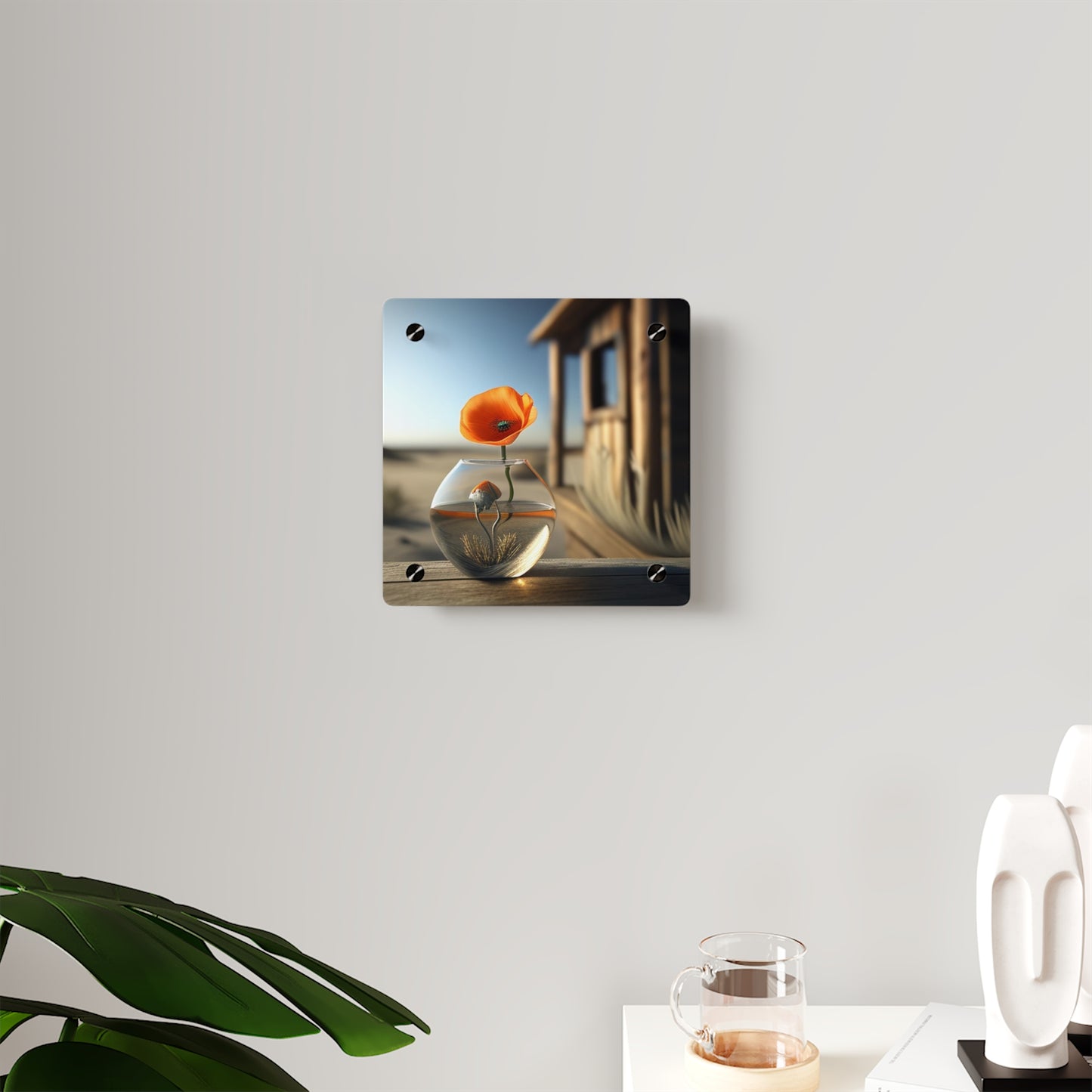 Acrylic Wall Art Panels Orange Poppy in a Vase 1