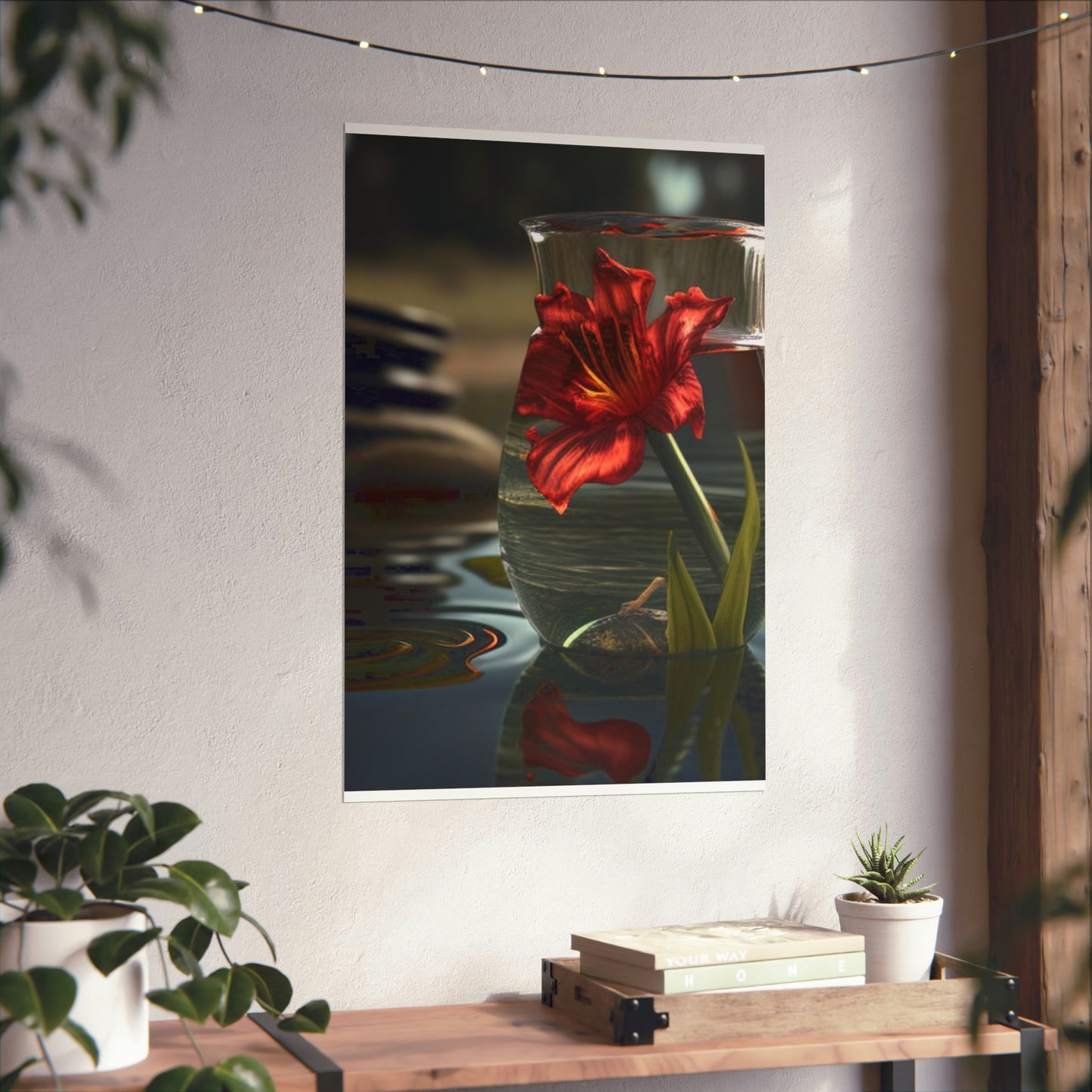 Premium Matte Vertical Posters Red Lily in a Glass vase 4