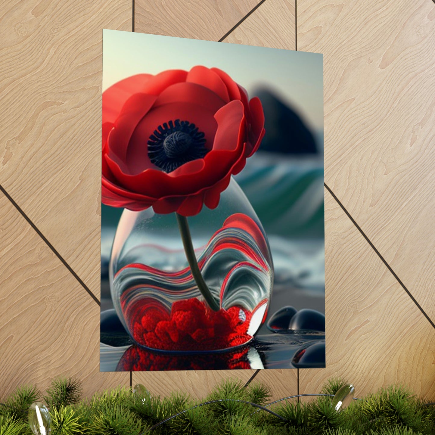 Premium Matte Vertical Posters Red Anemone in a Vase 1