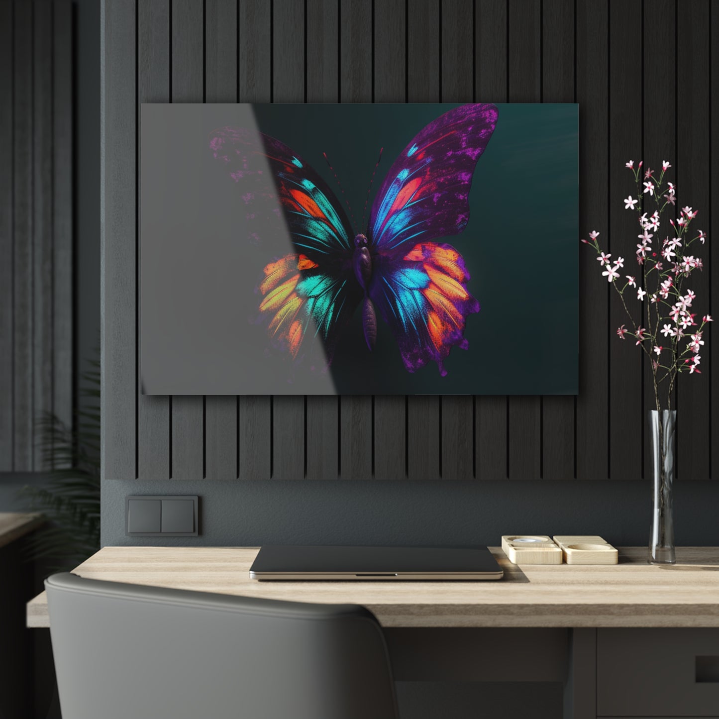 Acrylic Prints Hyper Colorful Butterfly Purple 1