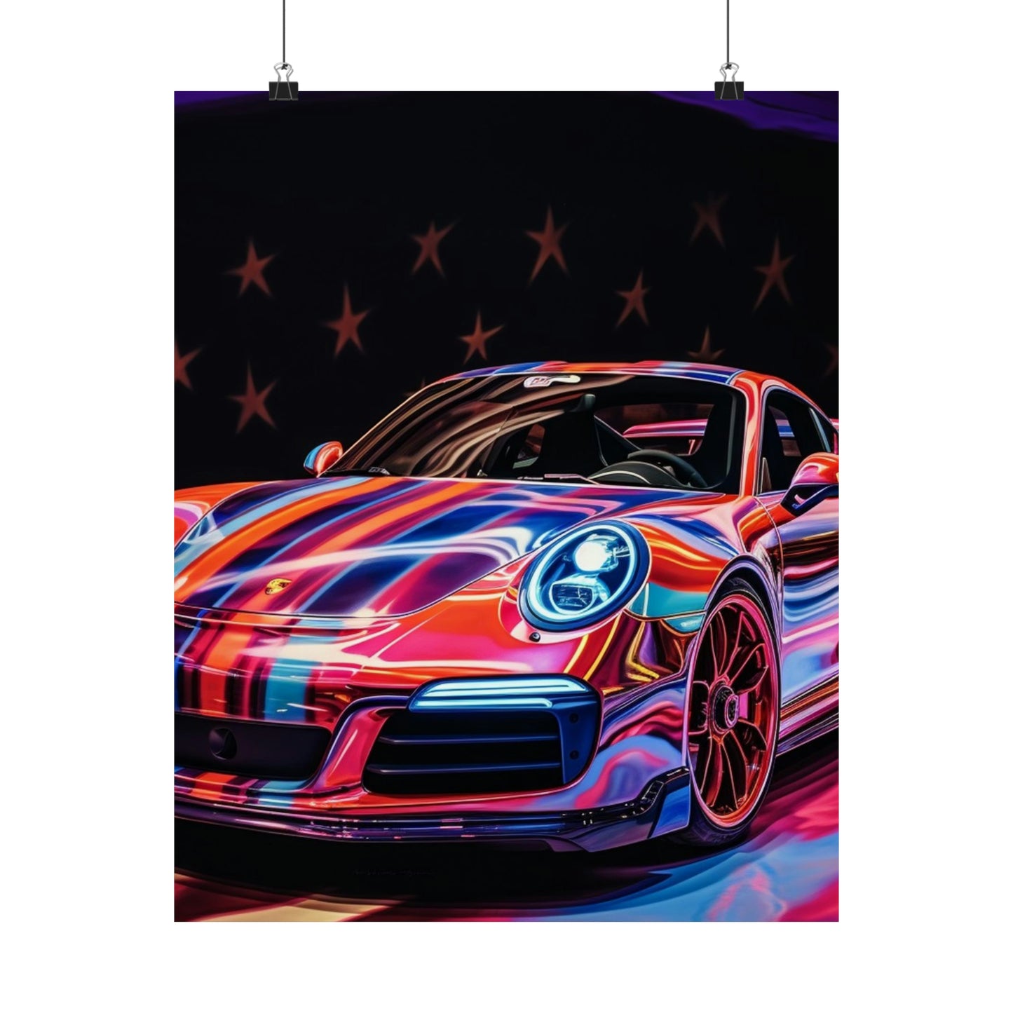 Premium Matte Vertical Posters American Flag Colored Porsche 1