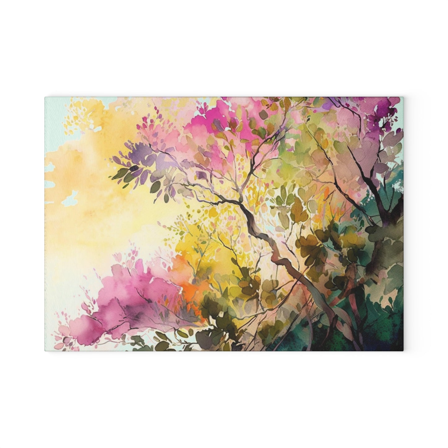Glass Cutting Board Mother Nature Bright Spring Colors Realistic Watercolor 2