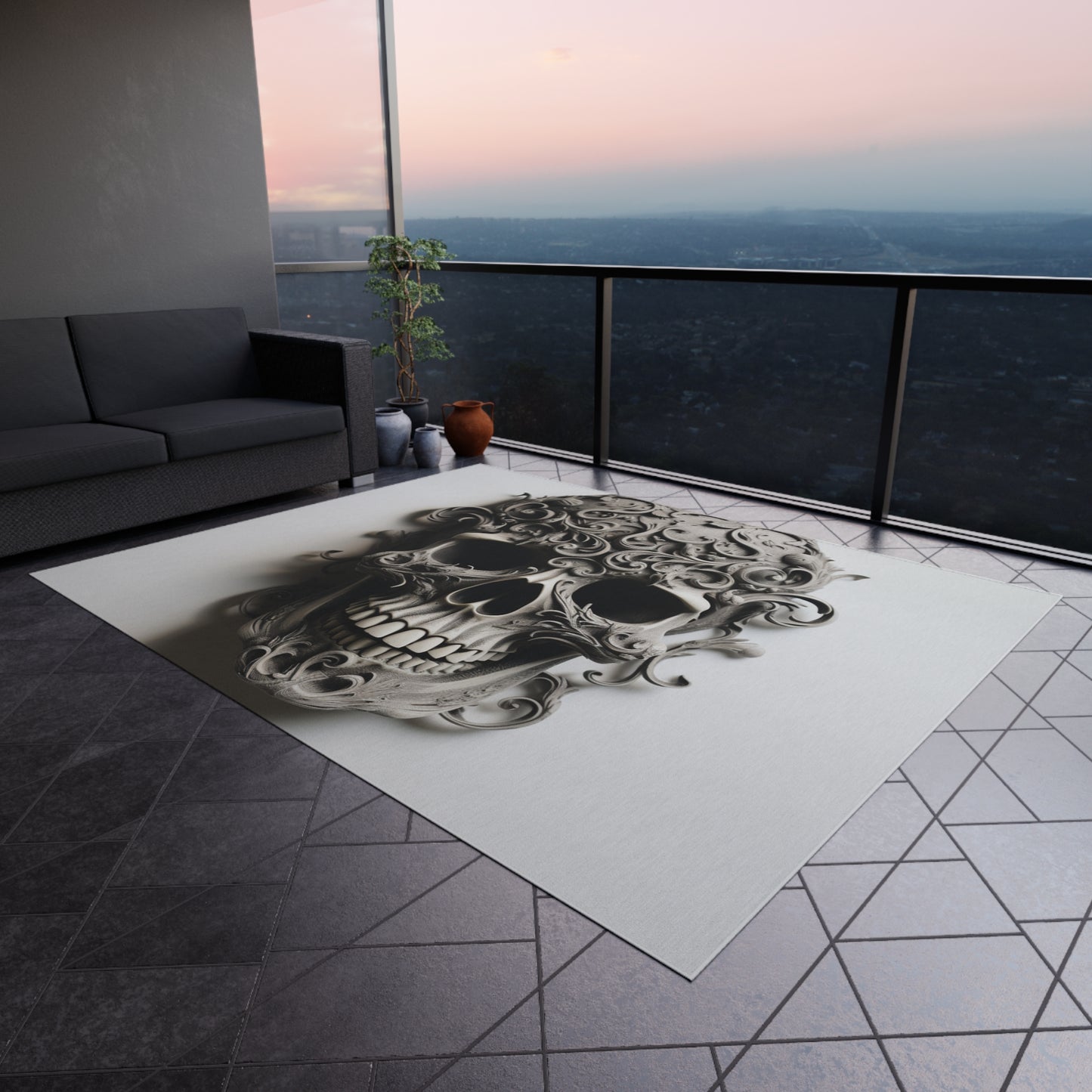 Outdoor Rug  Skull Treble Clef 2