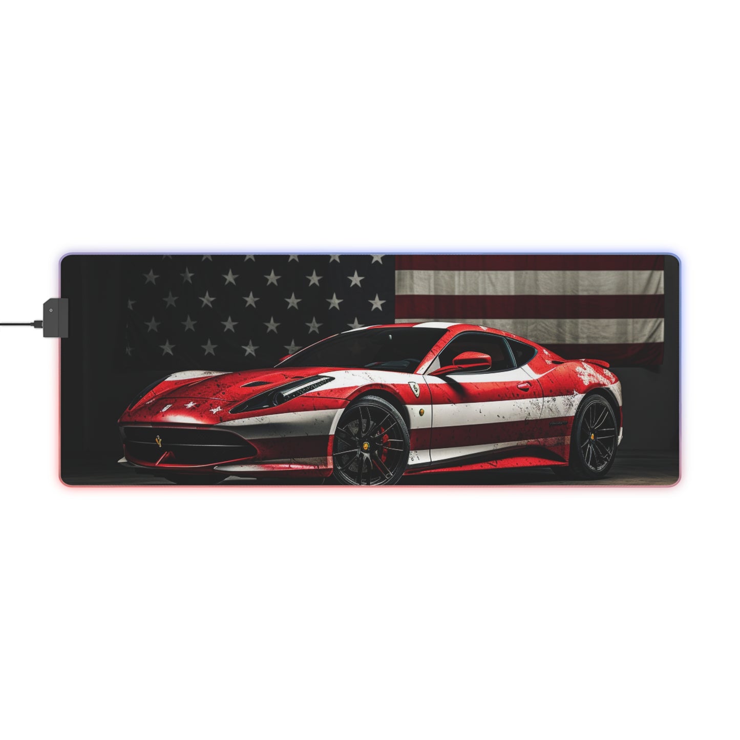 LED Gaming Mouse Pad American Flag Background Ferrari 1