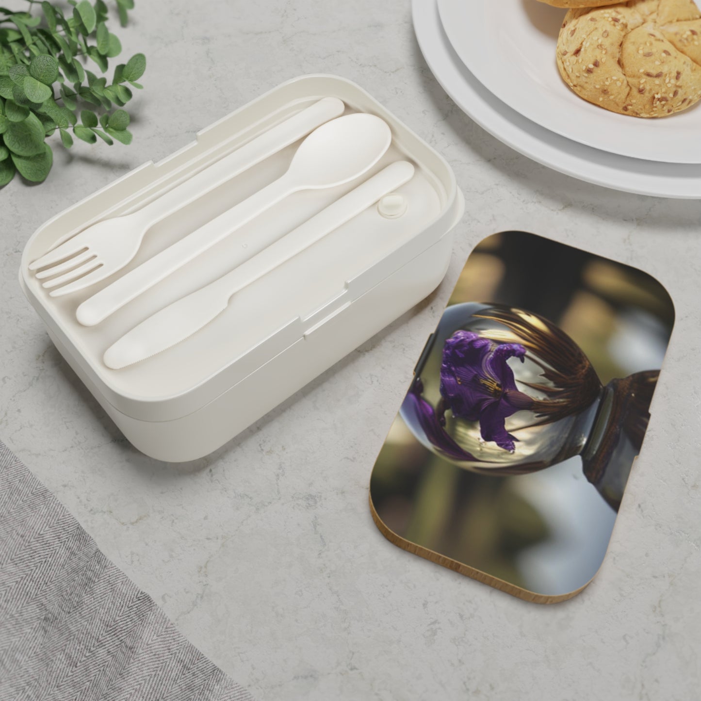 Bento Lunch Box Purple Iris in a vase 2