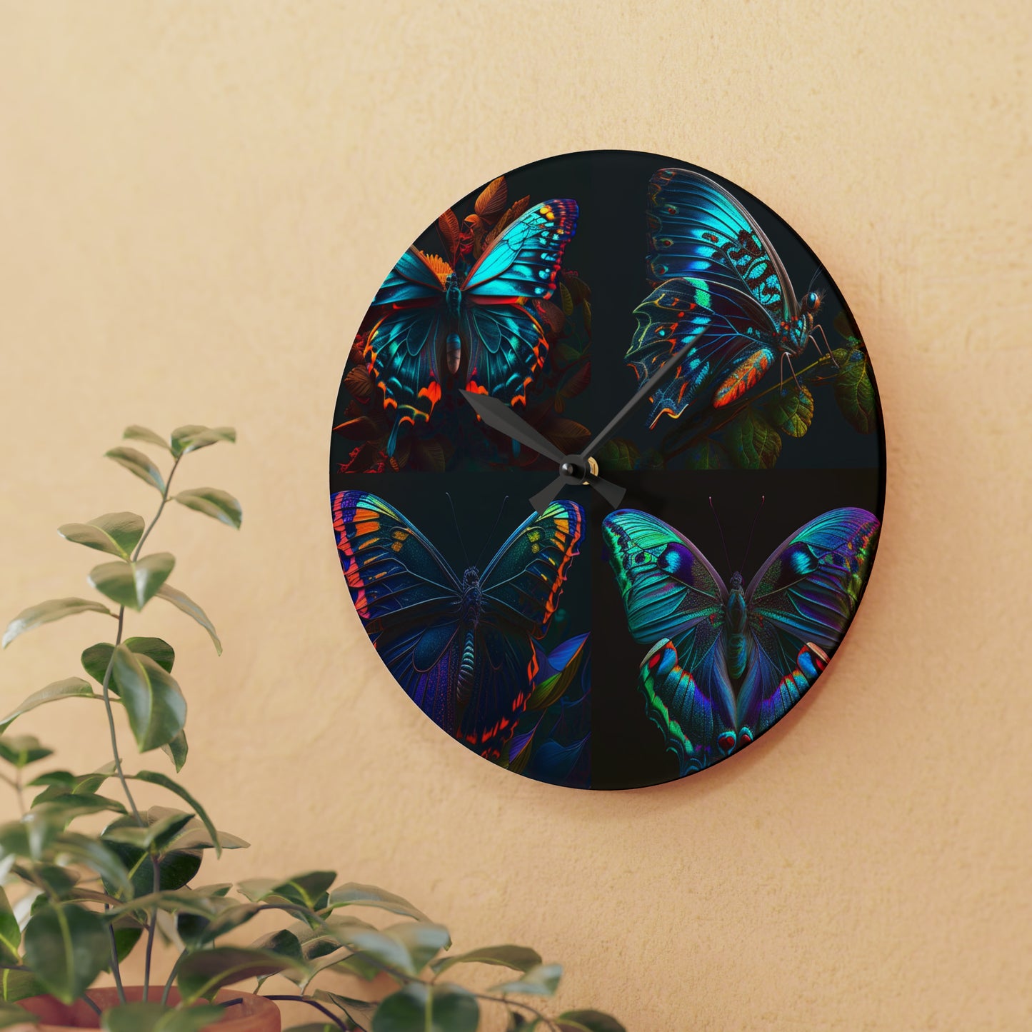 Acrylic Wall Clock Hue Neon Butterfly 5