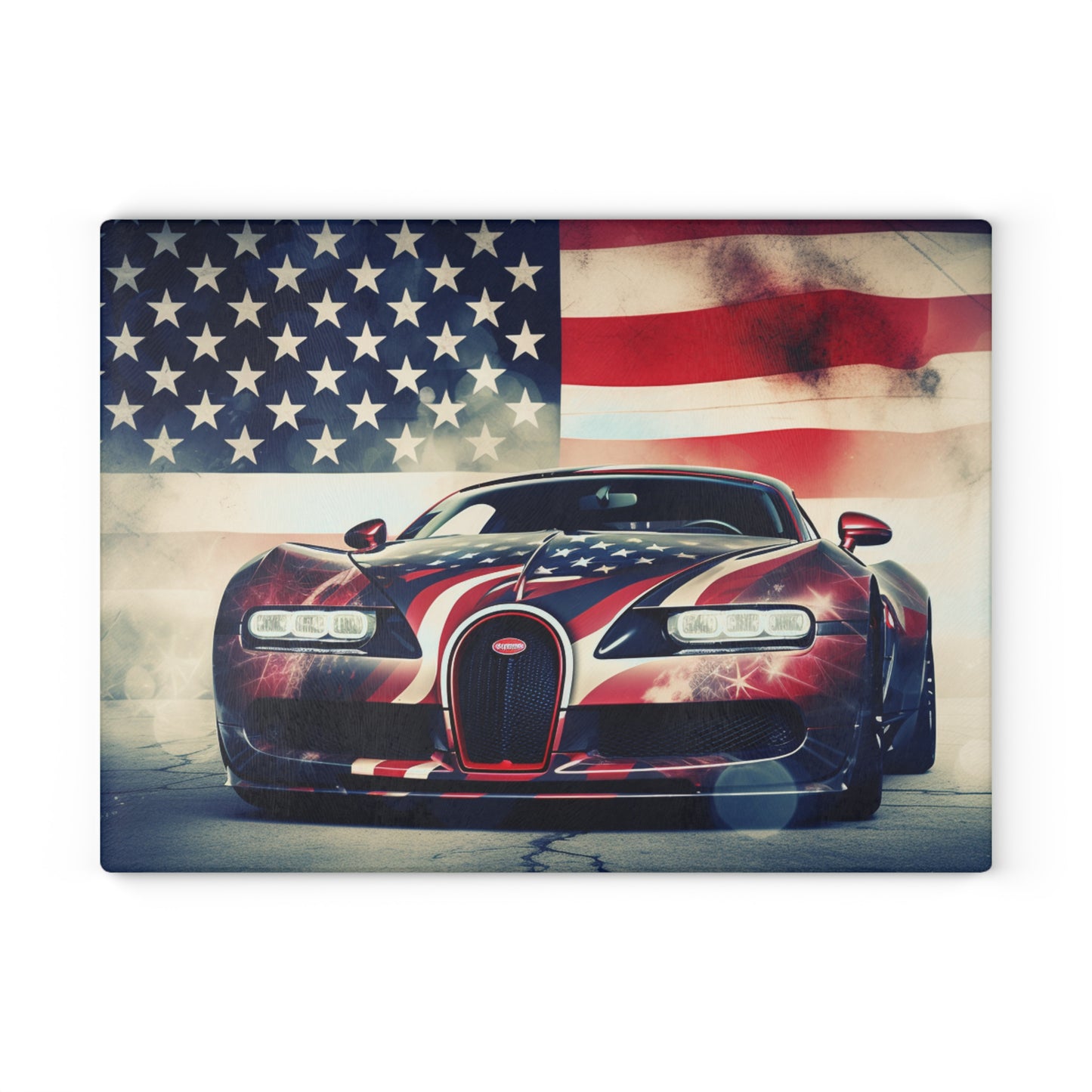 Glass Cutting Board Abstract American Flag Background Bugatti 1