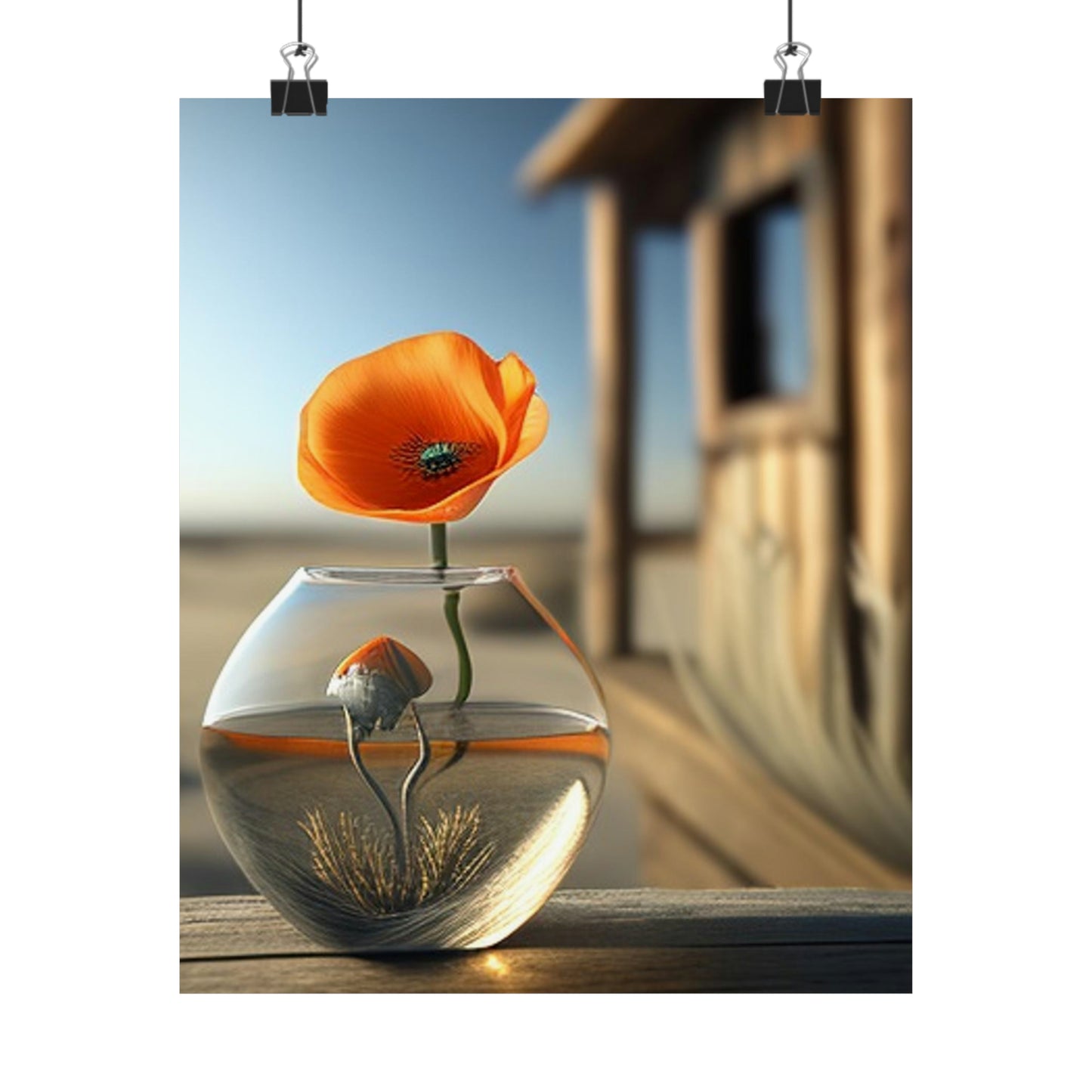 Premium Matte Vertical Posters Orange Poppy in a Vase 1