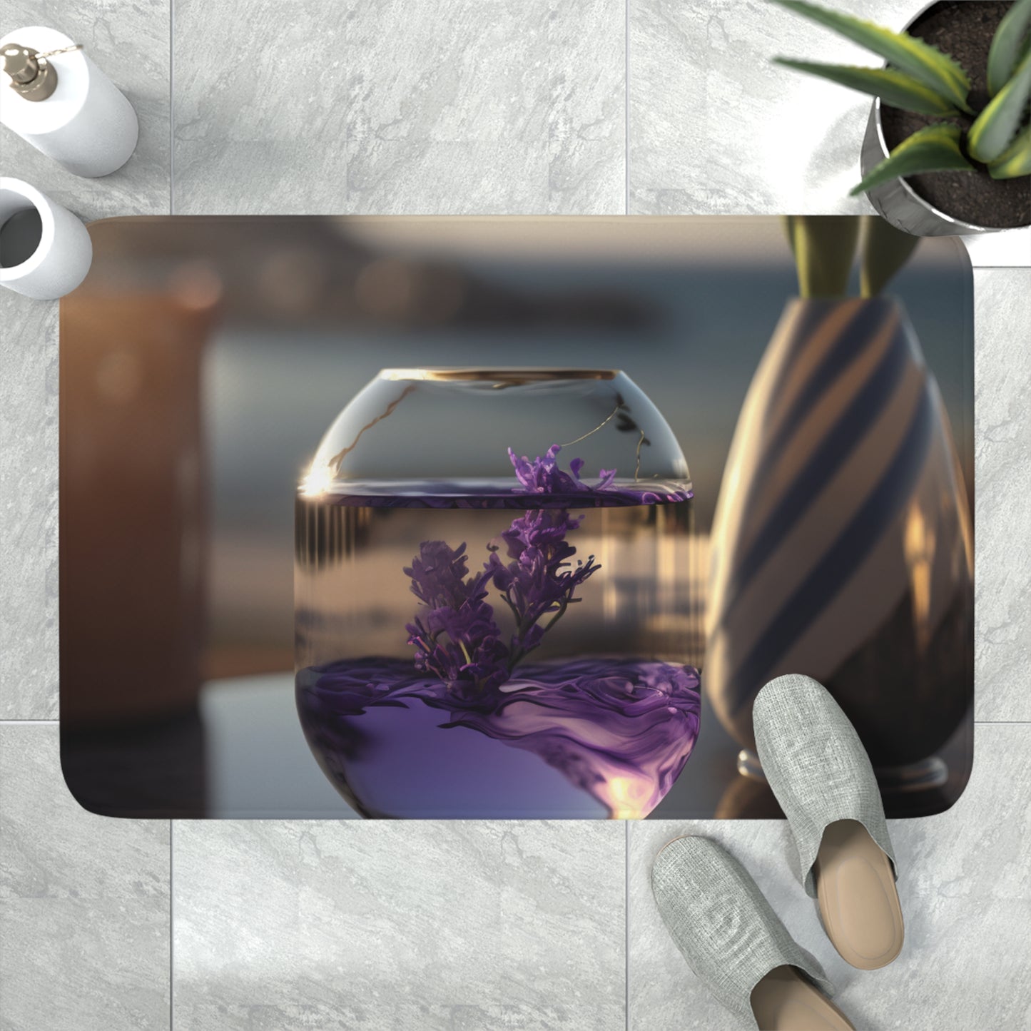 Memory Foam Bath Mat Lavender in a vase 1