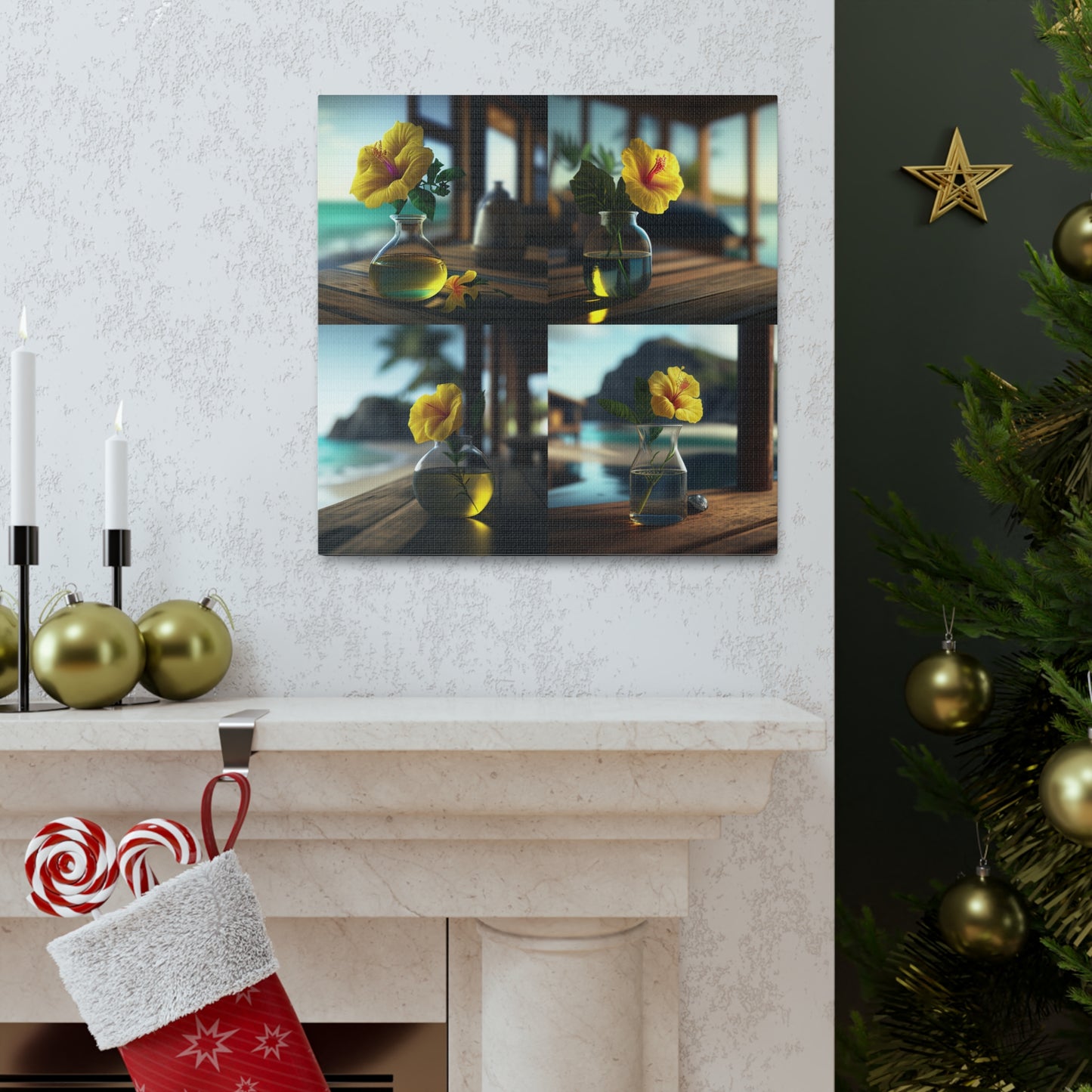 Canvas Gallery Wraps Yellow Hibiscus Wood 5