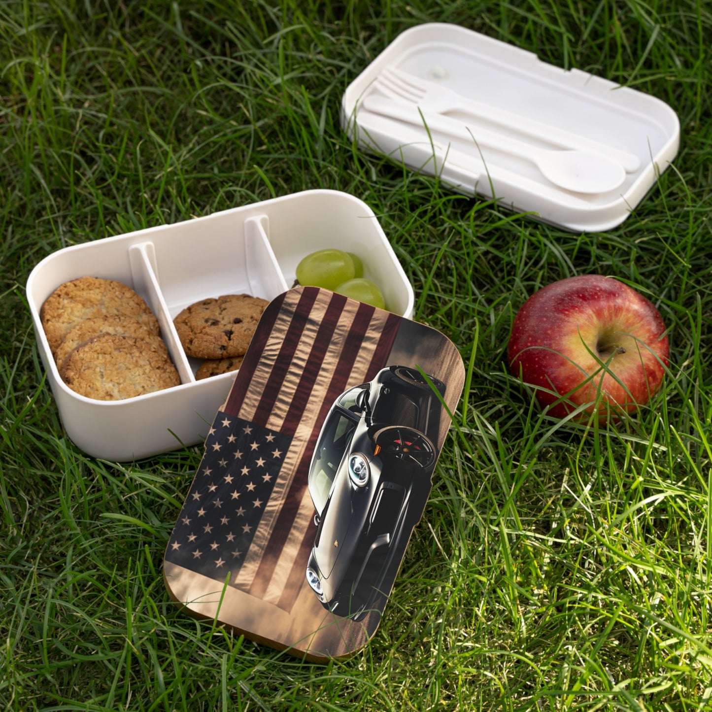 Bento Lunch Box American Flag Background Porsche 4
