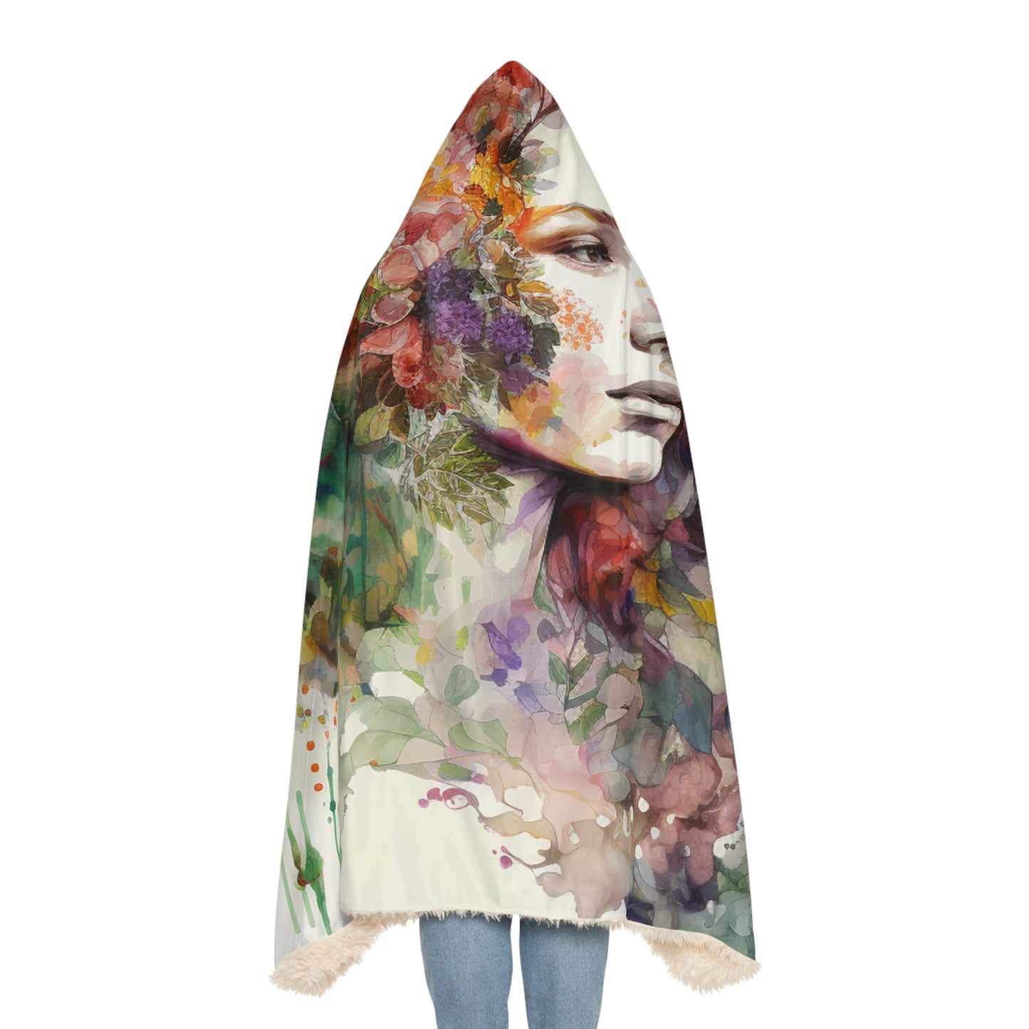 Snuggle Hooded Blanket Mother Nature Bright Spring Colors Realistic Watercolor 3