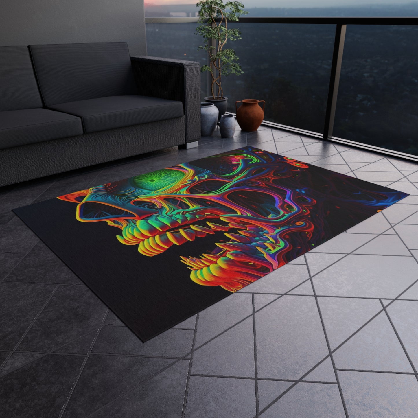 Outdoor Rug  Florescent Skull Death 1