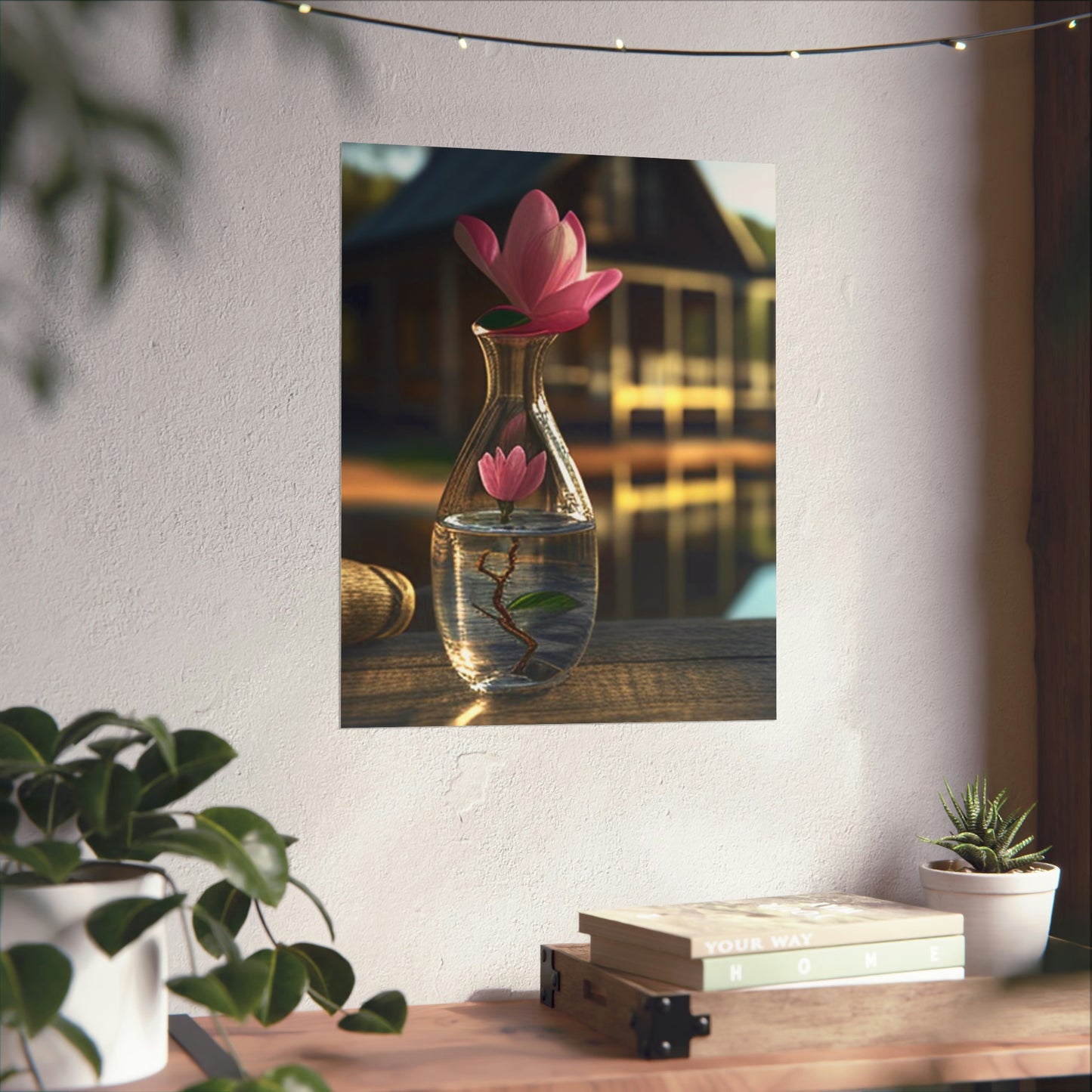 Premium Matte Vertical Posters Magnolia in a Glass vase 4