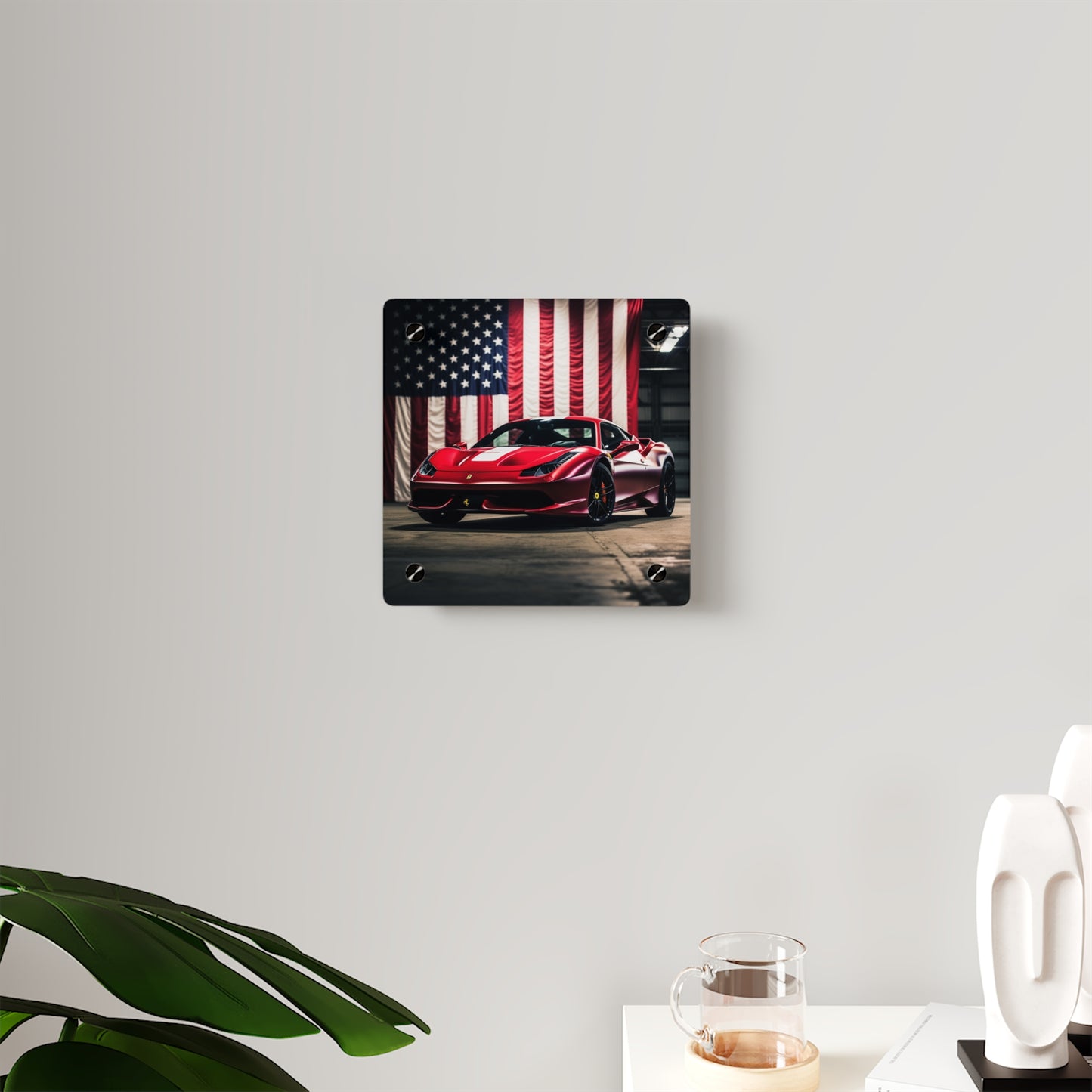 Acrylic Wall Art Panels American Flag Background Ferrari 3