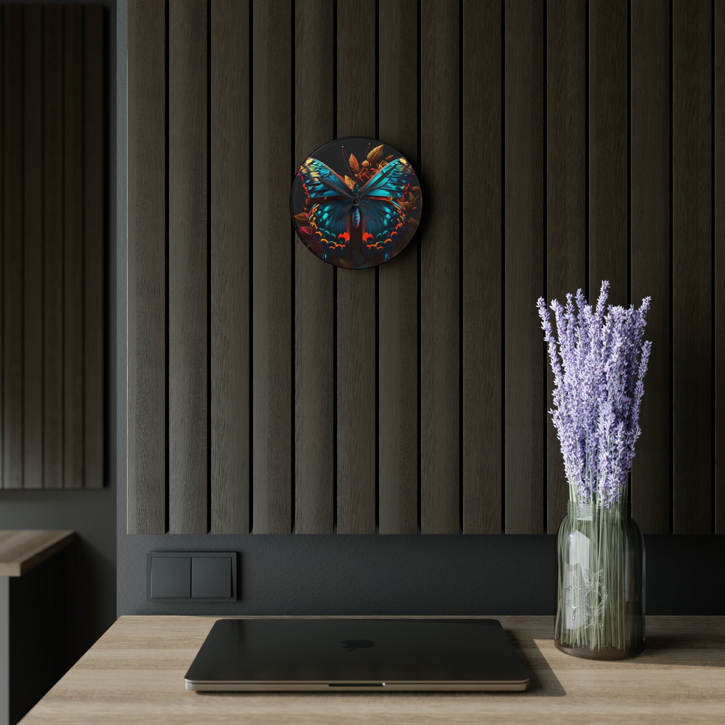 Acrylic Wall Clock Hue Neon Butterfly 1