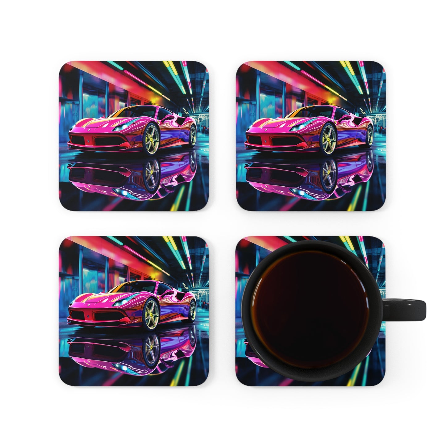 Corkwood Coaster Set Pink Macro Ferrari 4