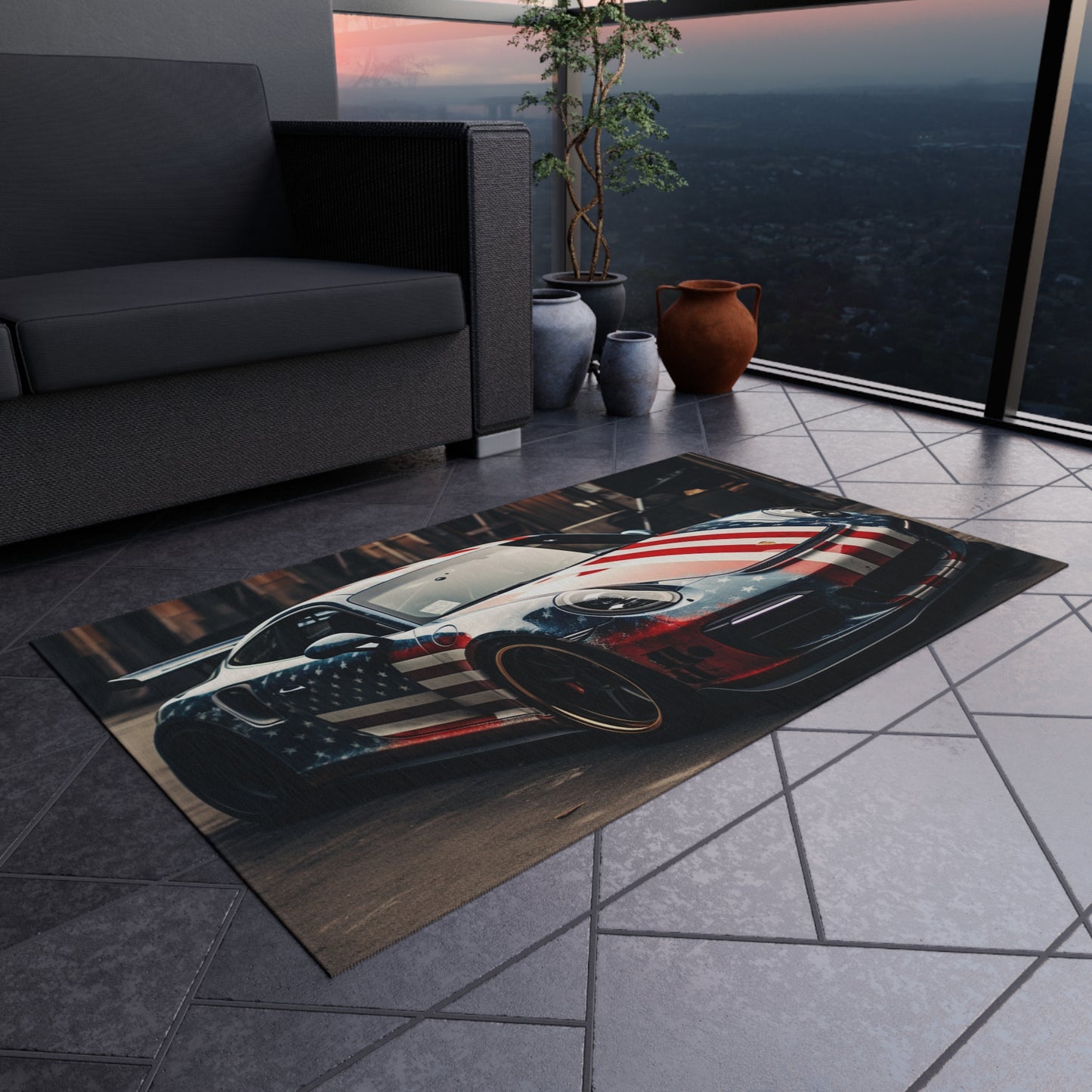 Outdoor Rug  American Flag Porsche 3