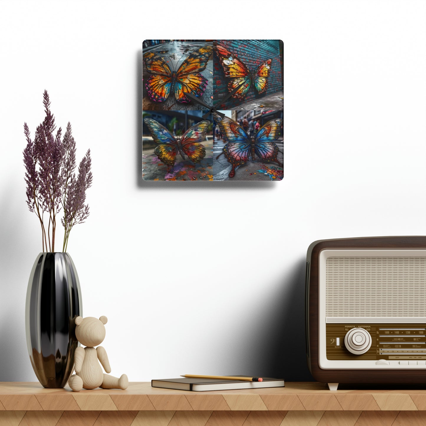 Acrylic Wall Clock Liquid Street Butterfly 5