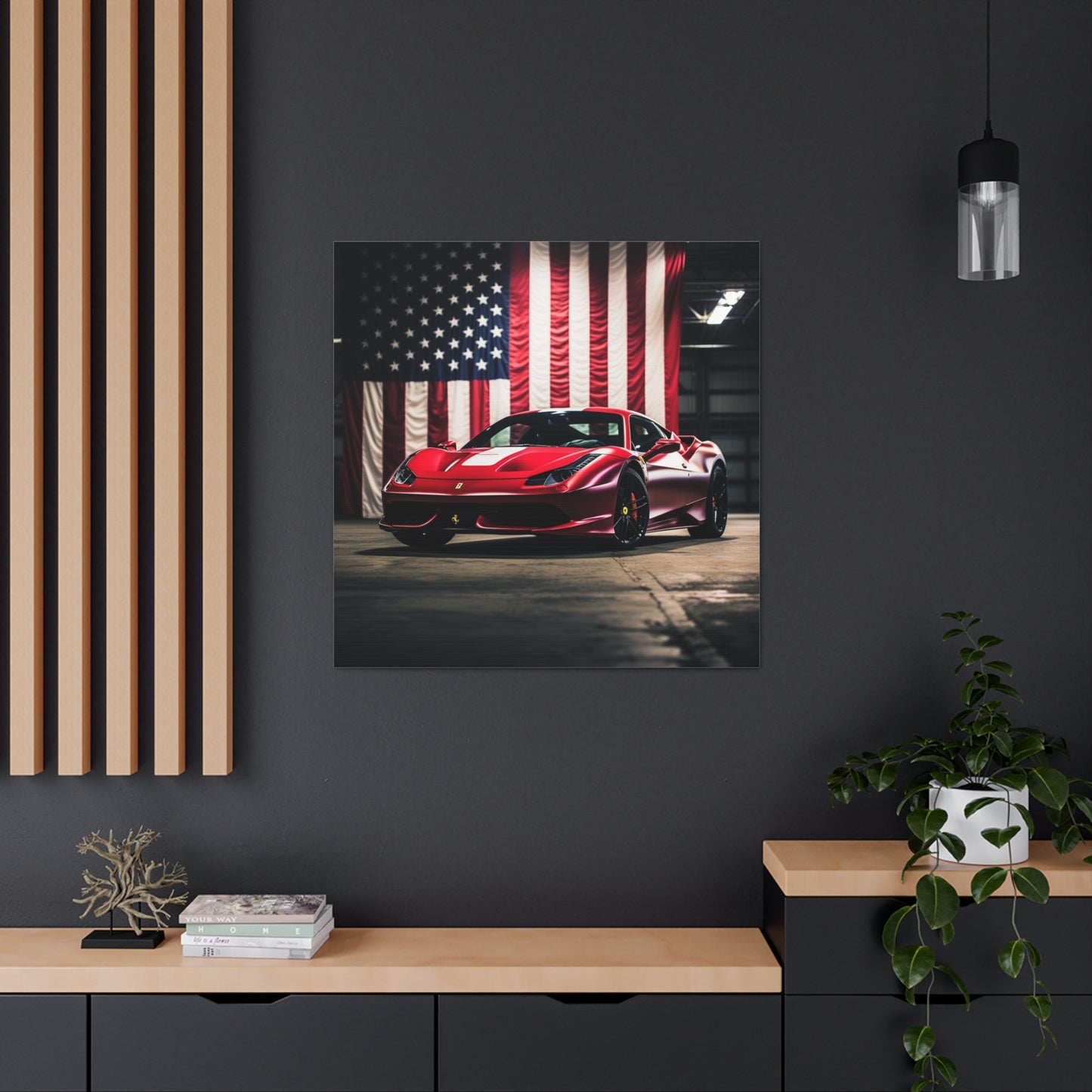 Canvas Gallery Wraps American Flag Background Ferrari 3