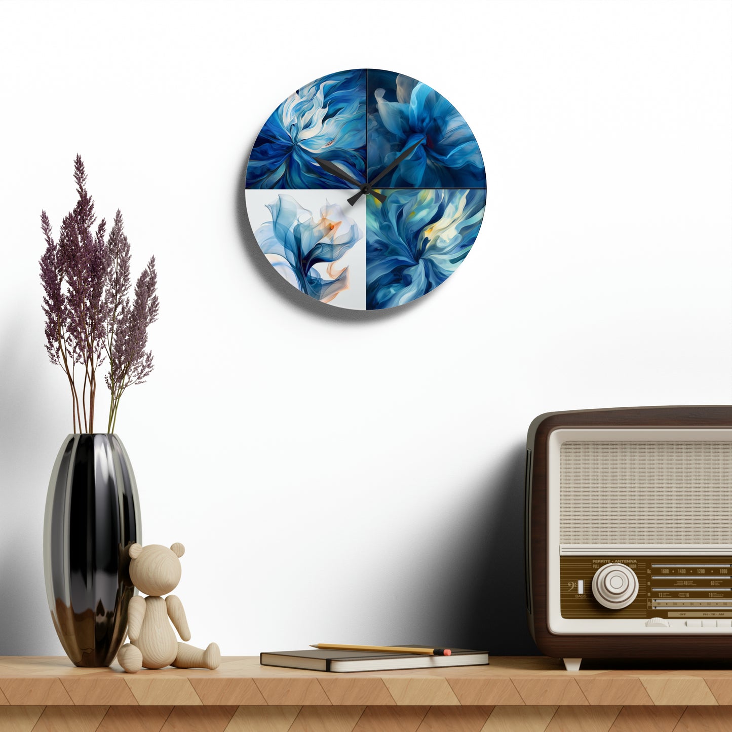 Acrylic Wall Clock Blue Tluip Abstract 5