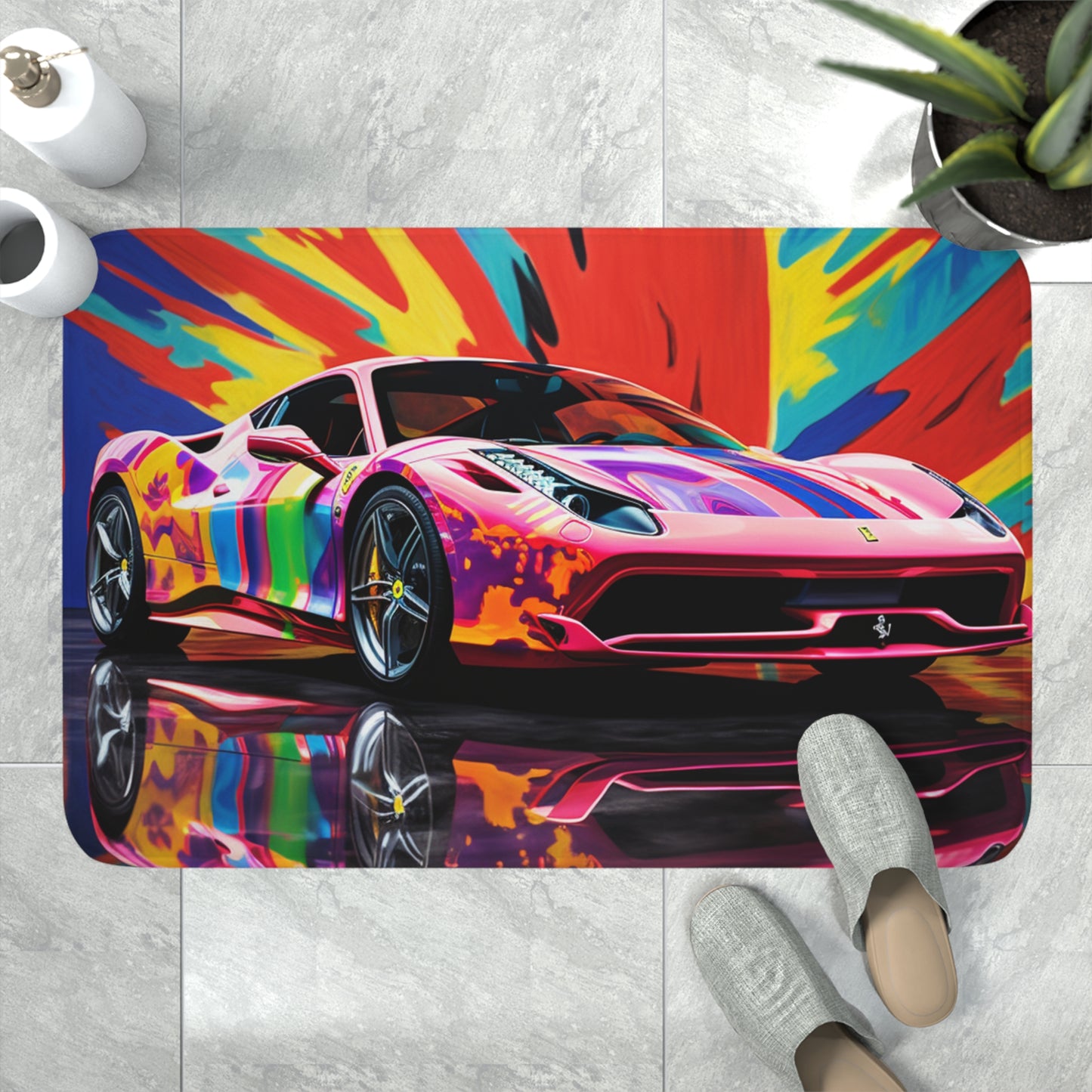 Memory Foam Bath Mat Hyper Colorfull Ferrari 3