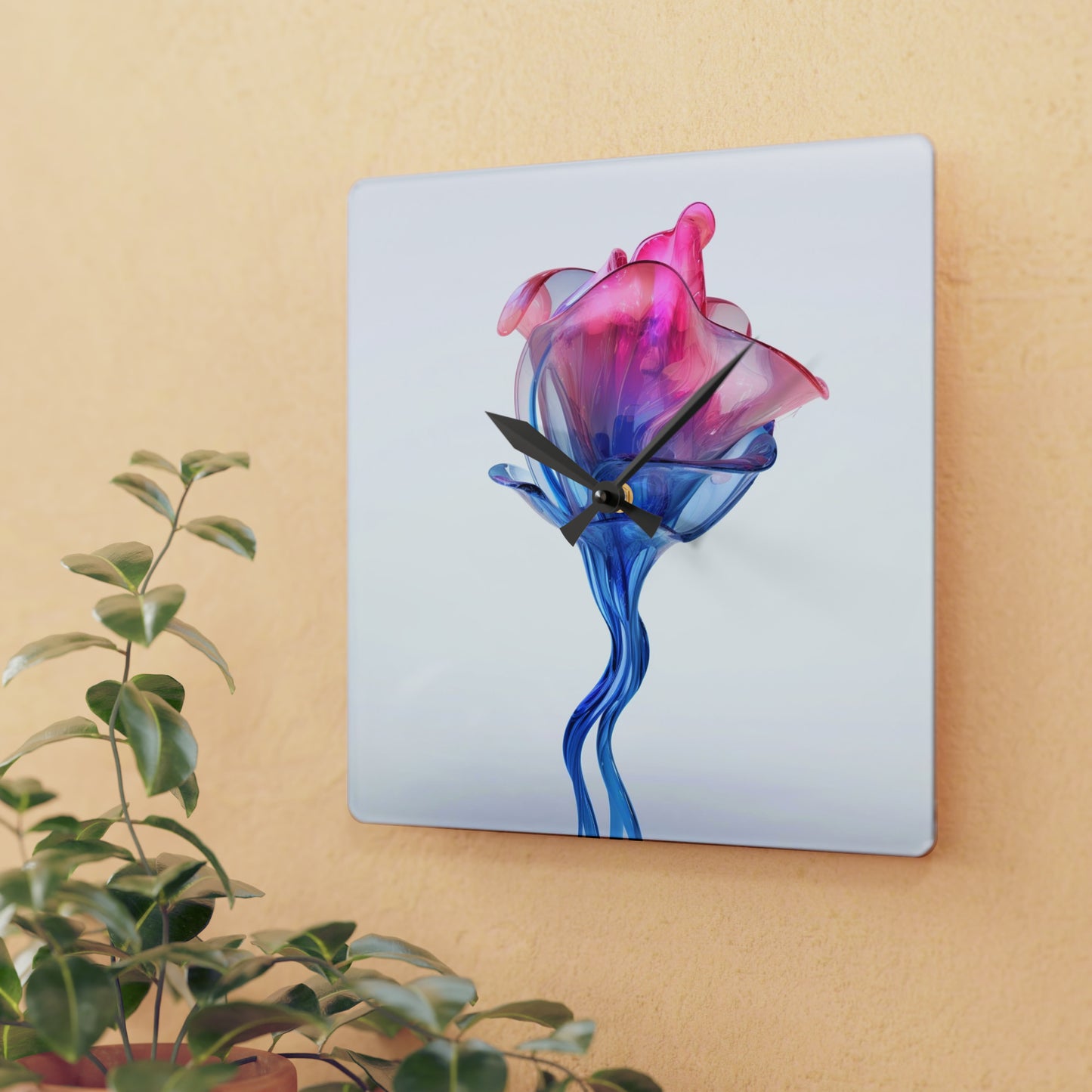 Acrylic Wall Clock Pink & Blue Tulip Rose 4