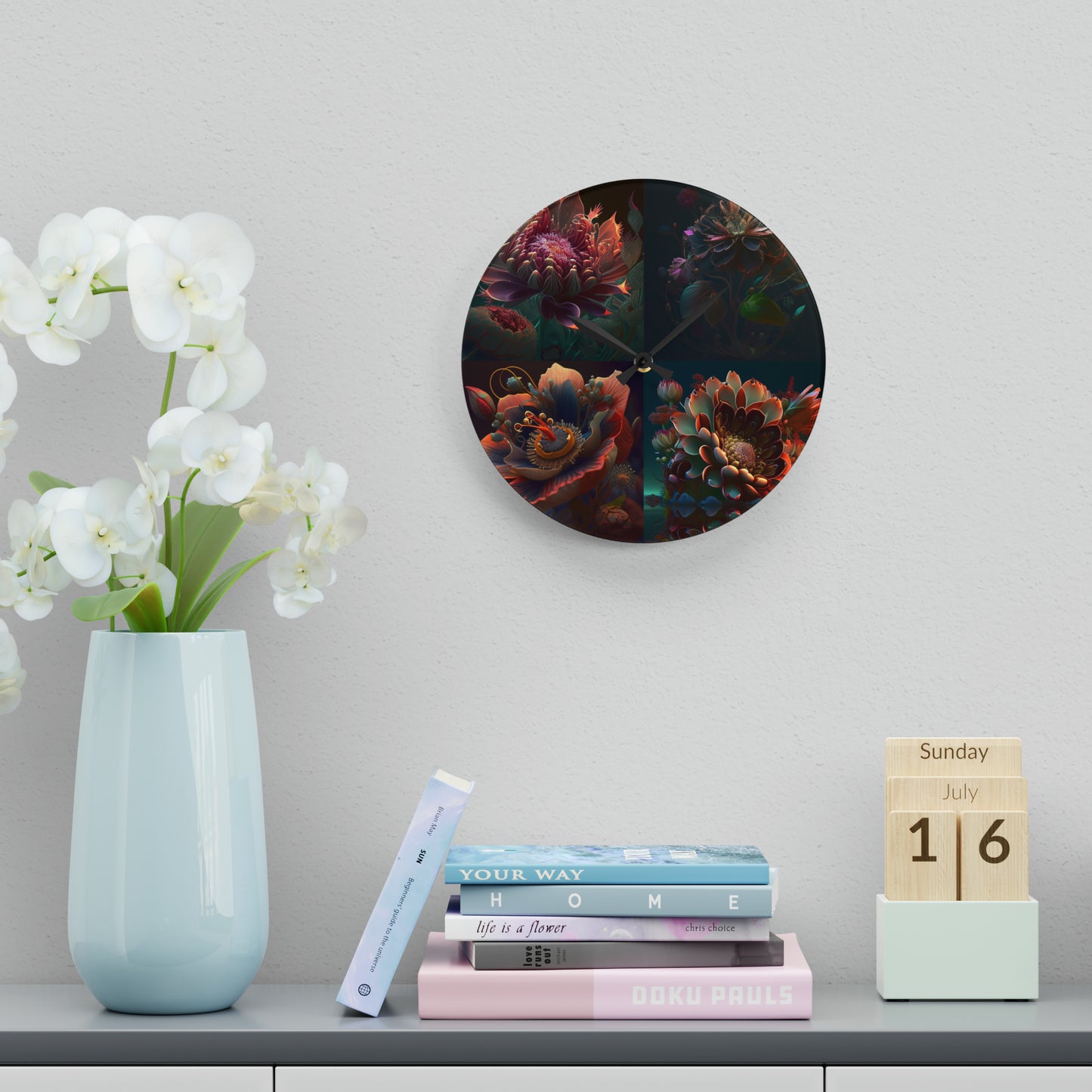 Acrylic Wall Clock Flower Arangment 5