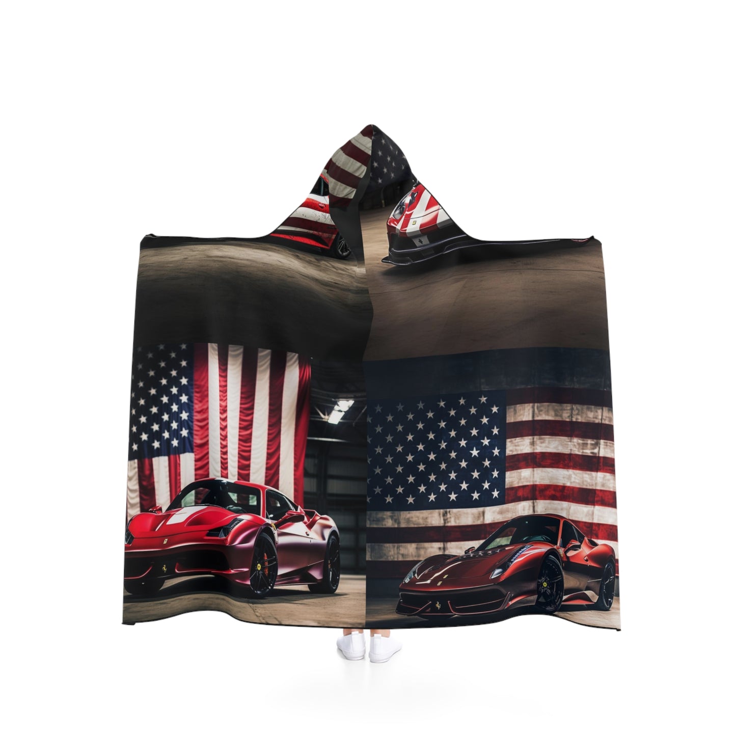 Hooded Blanket American Flag Background Ferrari 5