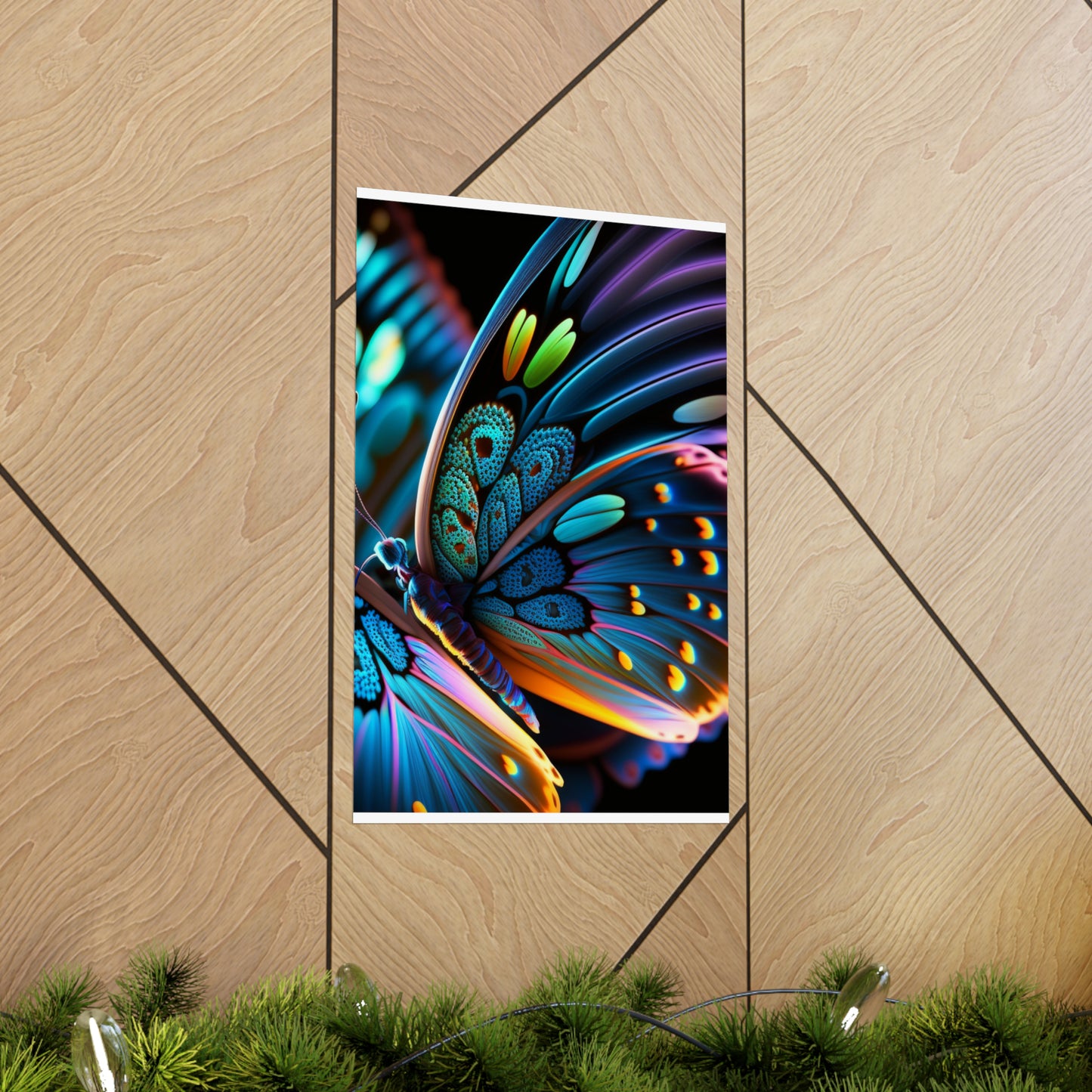 Premium Matte Vertical Posters Neon Butterfly Macro 2