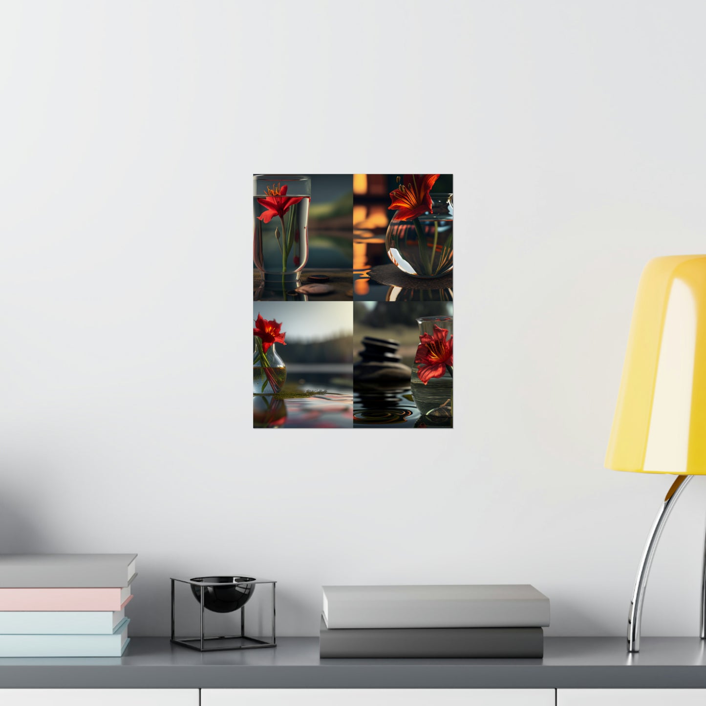 Premium Matte Vertical Posters Red Lily in a Glass vase 5