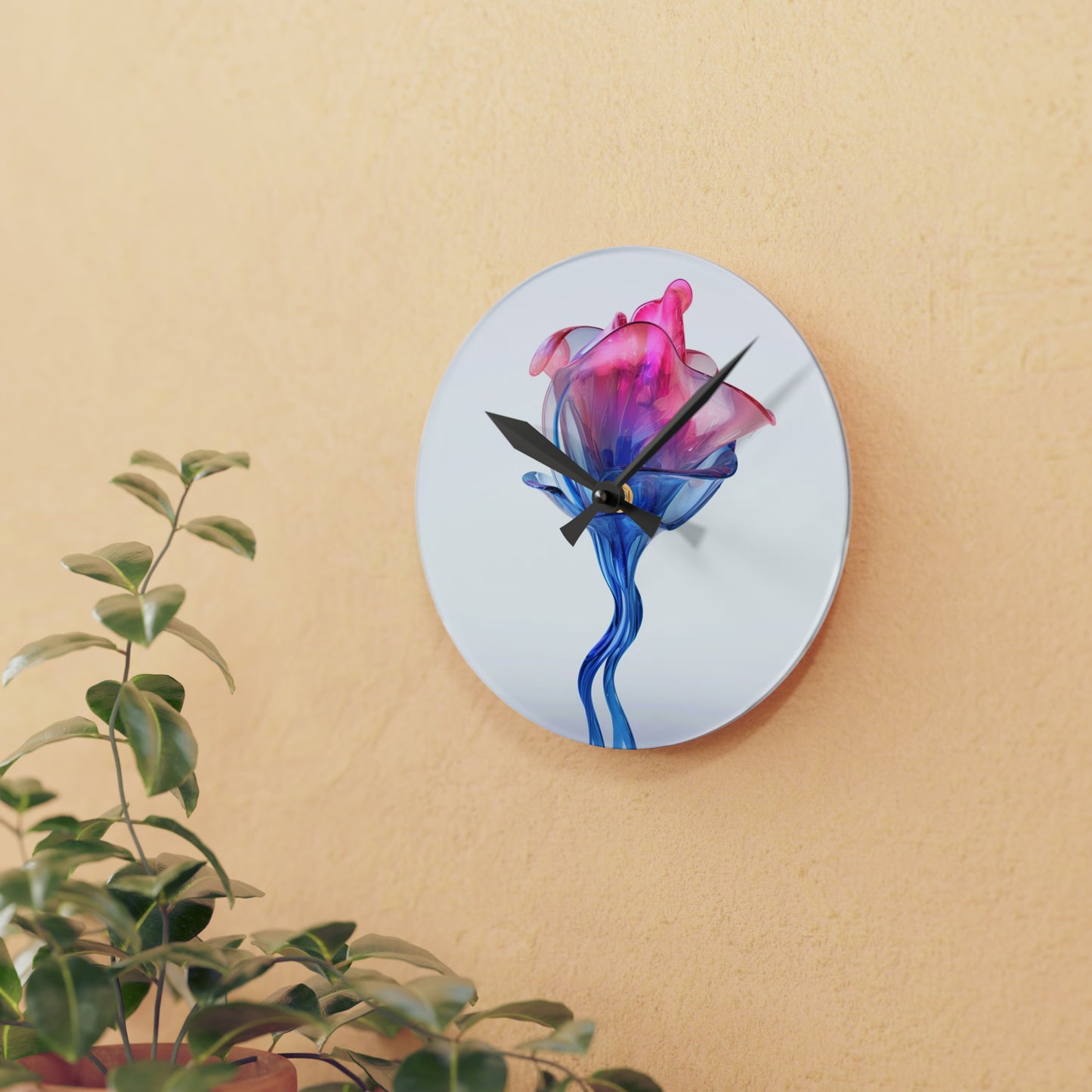 Acrylic Wall Clock Pink & Blue Tulip Rose 4