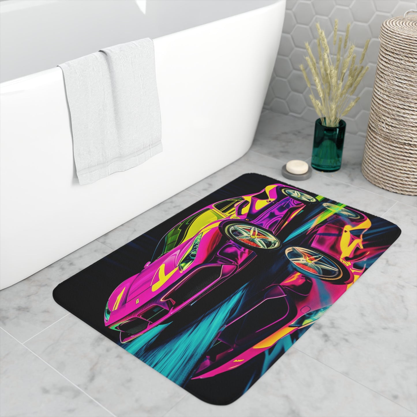 Memory Foam Bath Mat Pink Ferrari Macro 3