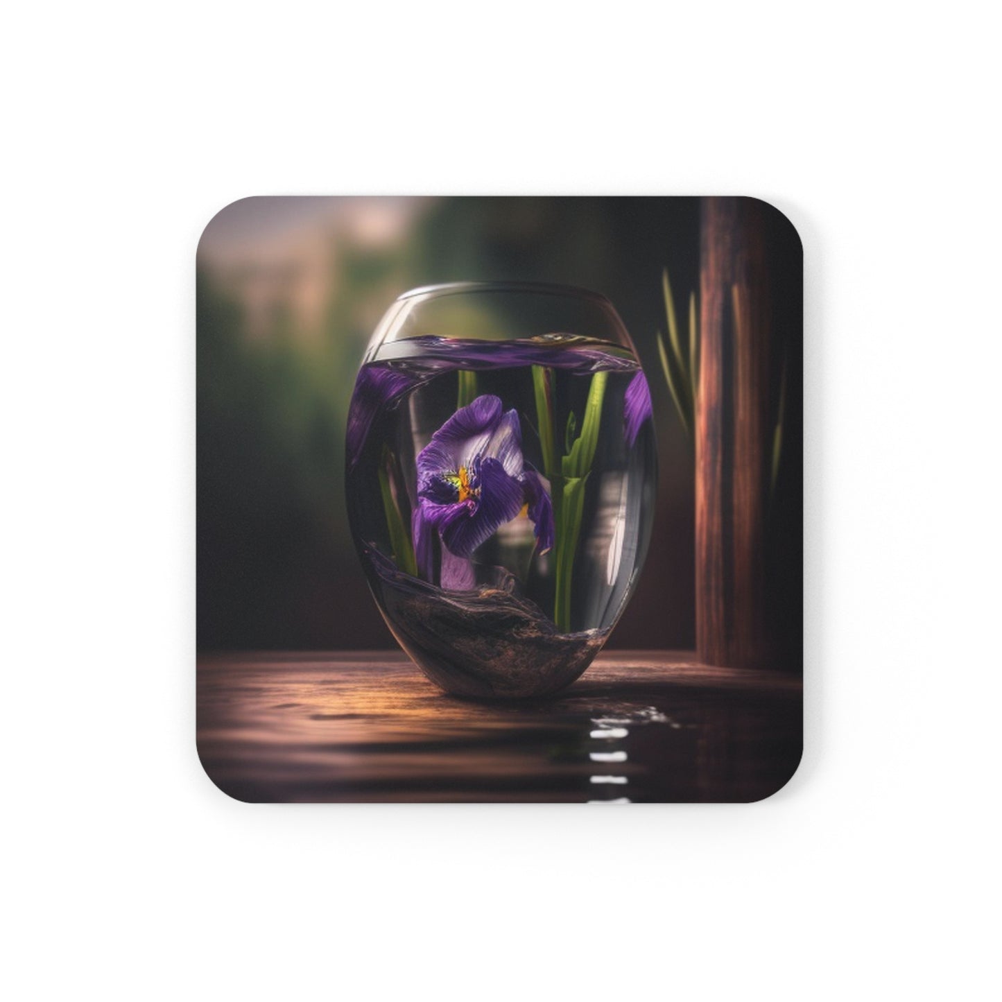 Cork Back Coaster Purple Iris in a vase 4