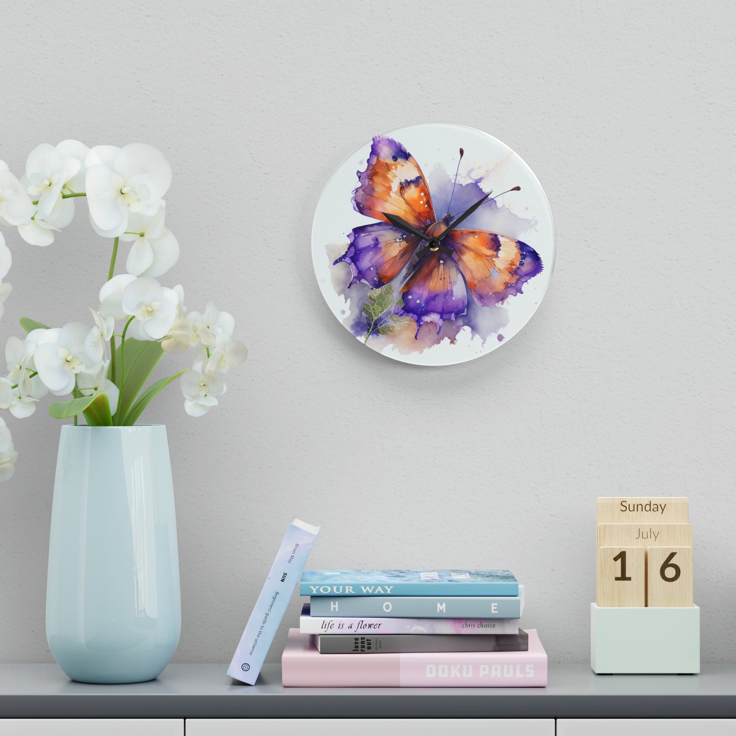 Acrylic Wall Clock MerlinRose Watercolor Butterfly 2