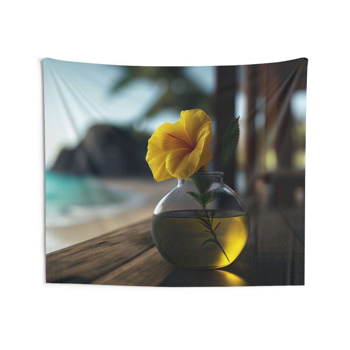 Indoor Wall Tapestries Yellow Hibiscus Wood 3