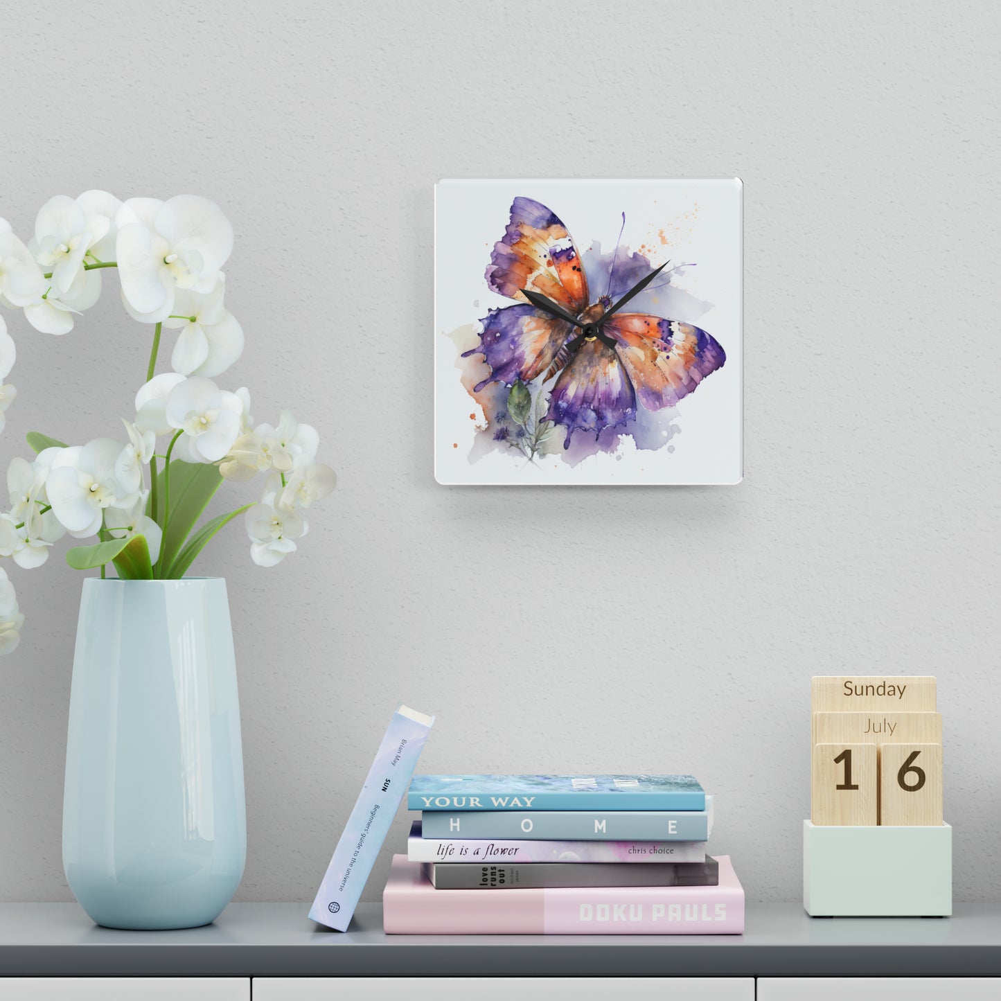 Acrylic Wall Clock MerlinRose Watercolor Butterfly 1