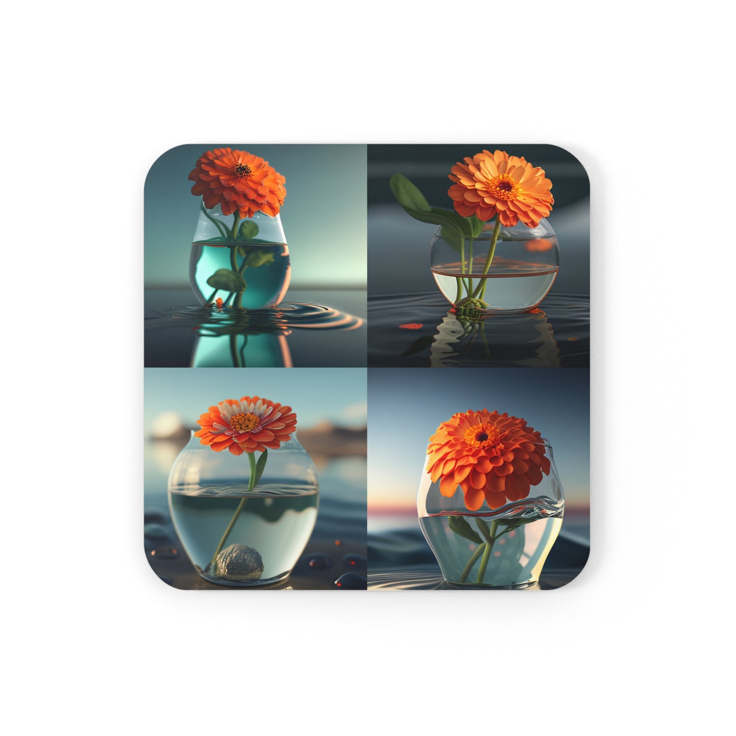 Corkwood Coaster Set Orange Zinnia 5