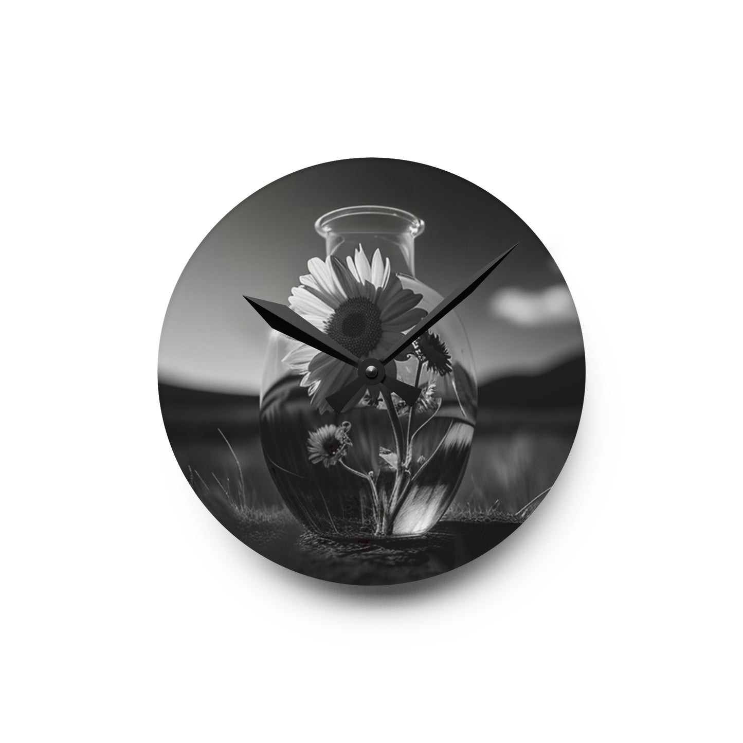 Acrylic Wall Clock Yellw Sunflower in a vase 4