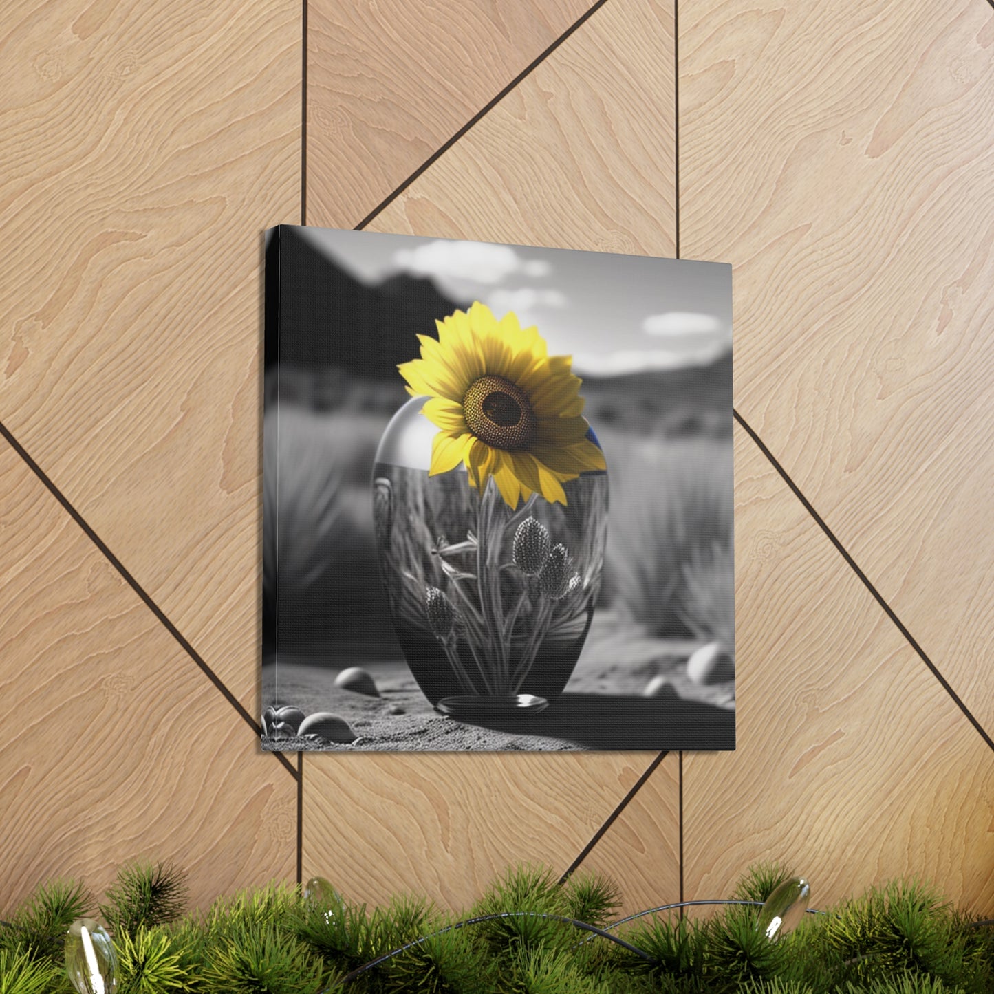 Canvas Gallery Wraps Yellw Sunflower in a vase 3