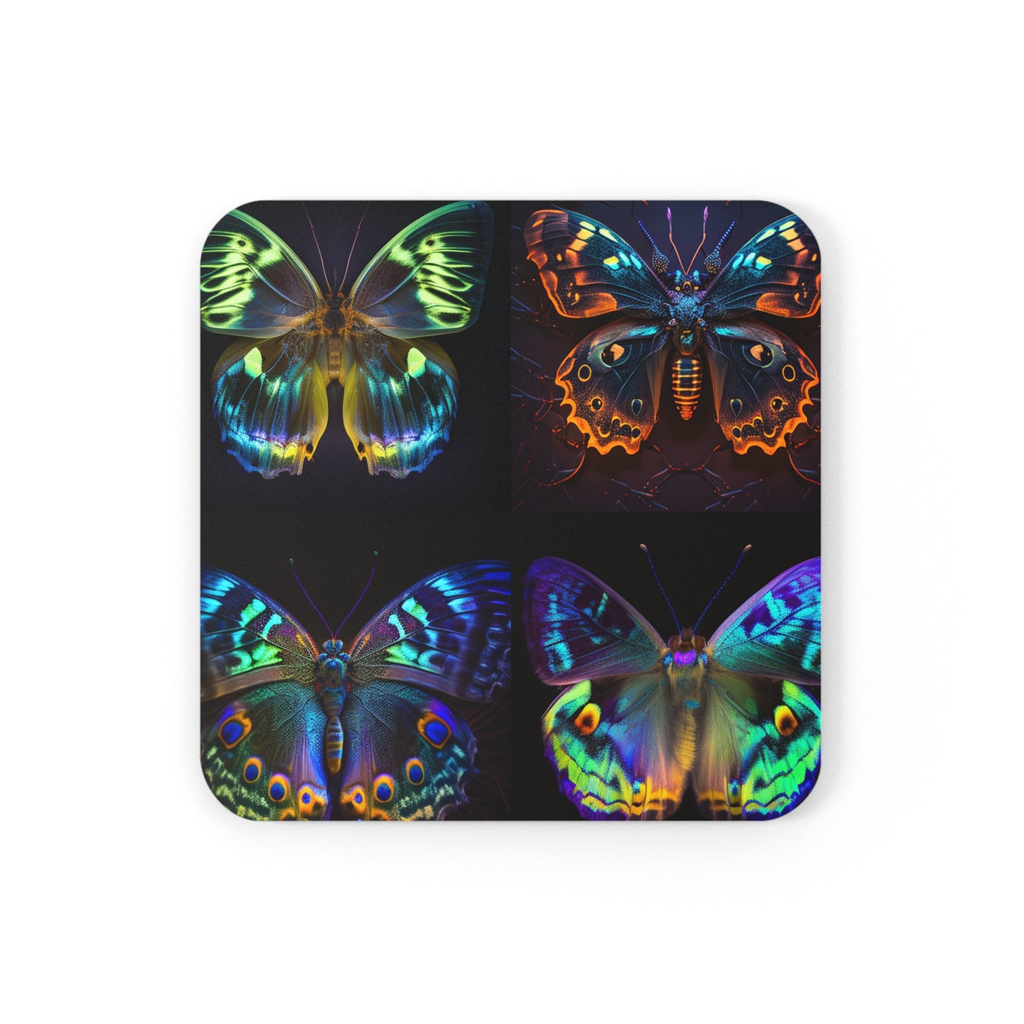 Corkwood Coaster Set Neon Hue Butterfly 5
