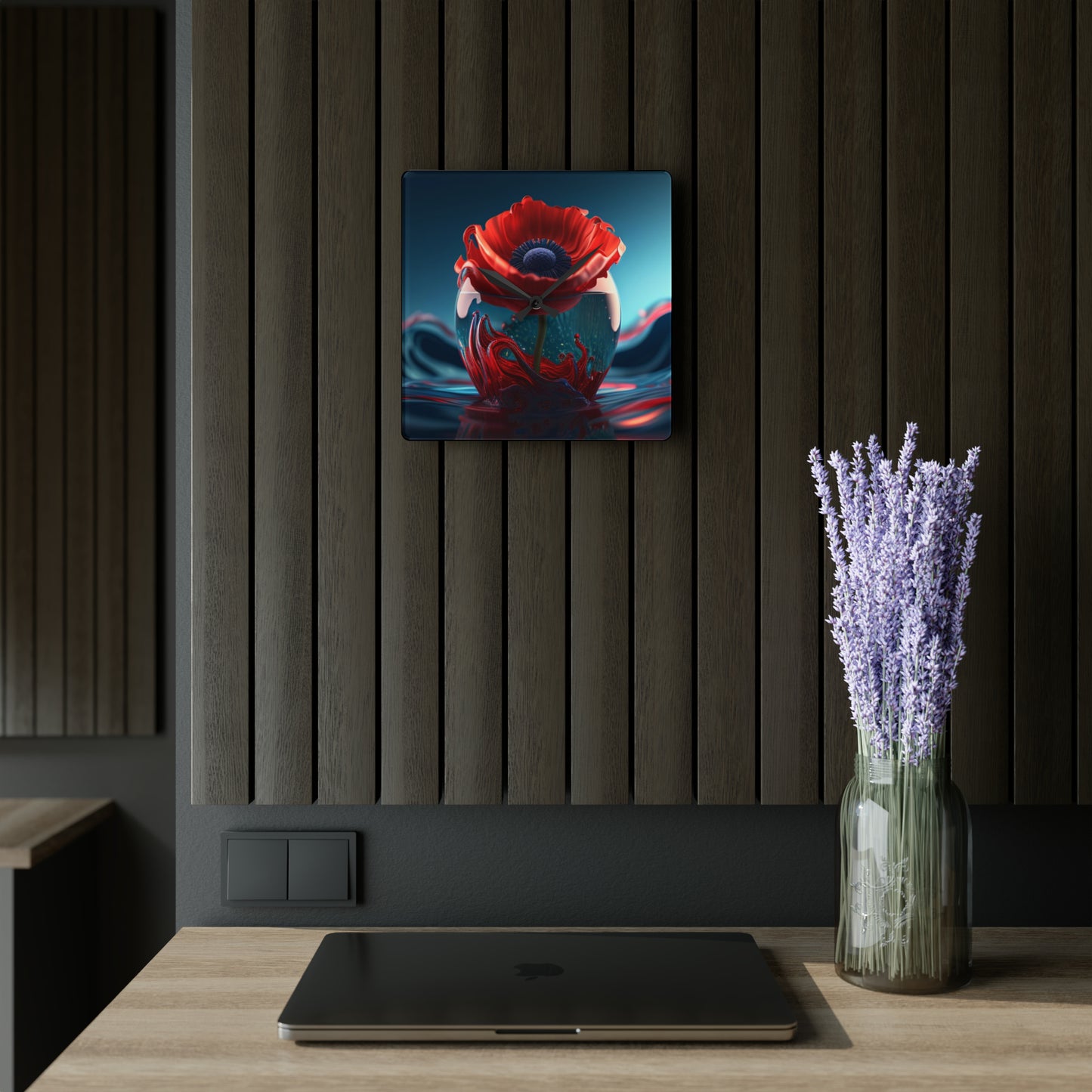 Acrylic Wall Clock Red Anemone in a Vase 2