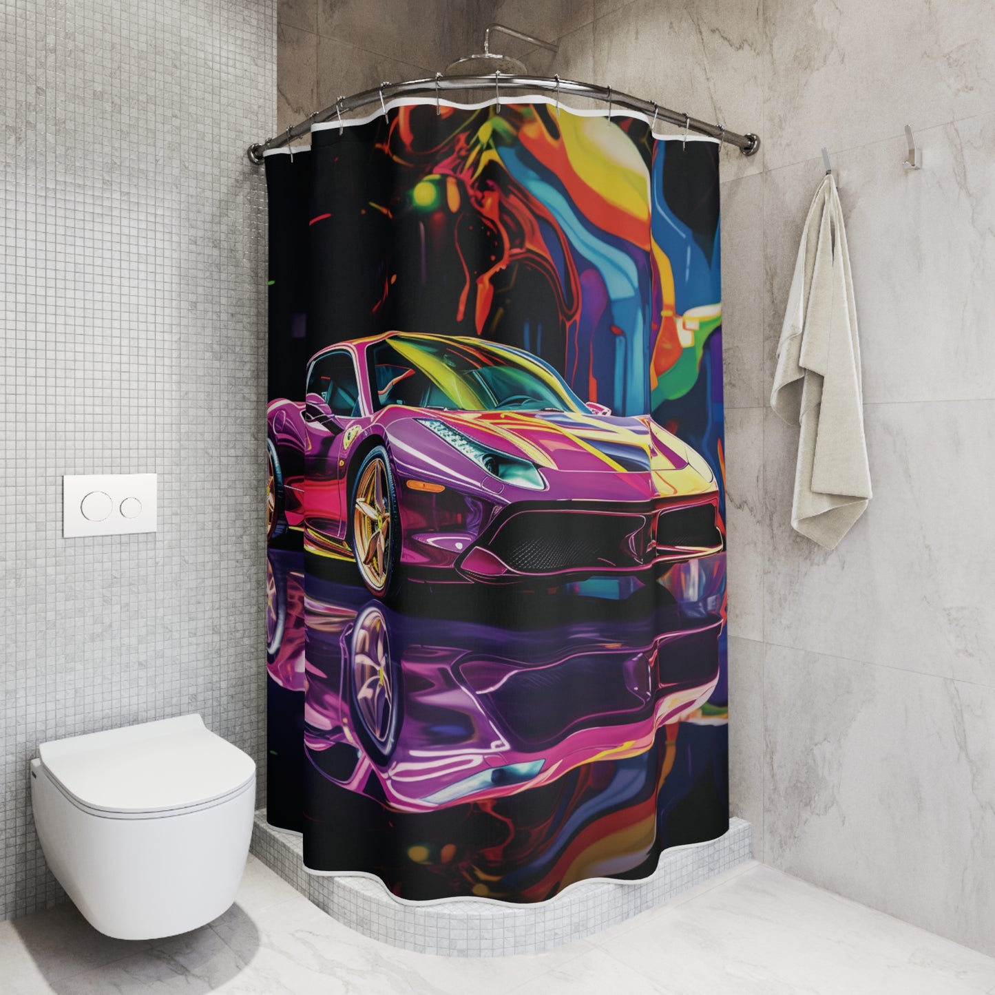 Polyester Shower Curtain Pink Macro Ferrari 2