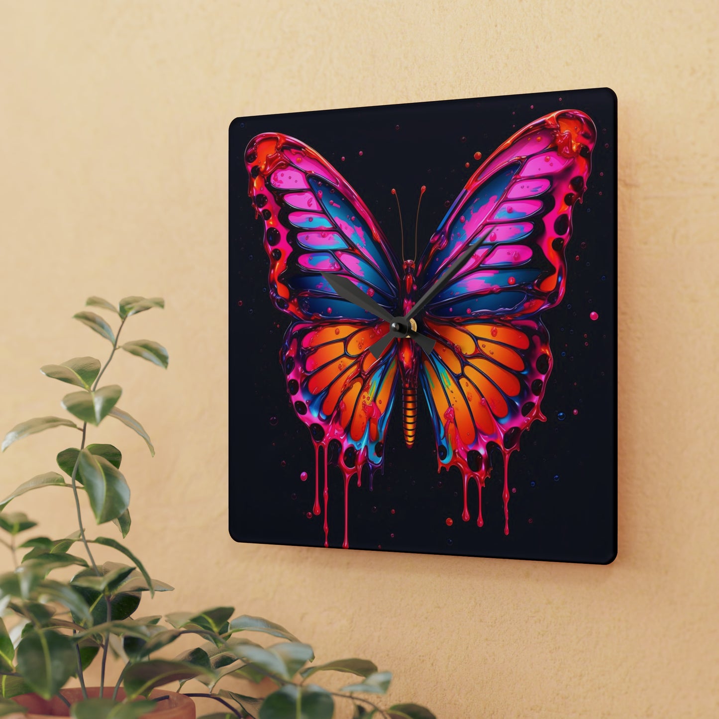 Acrylic Wall Clock Pink Butterfly Flair 1