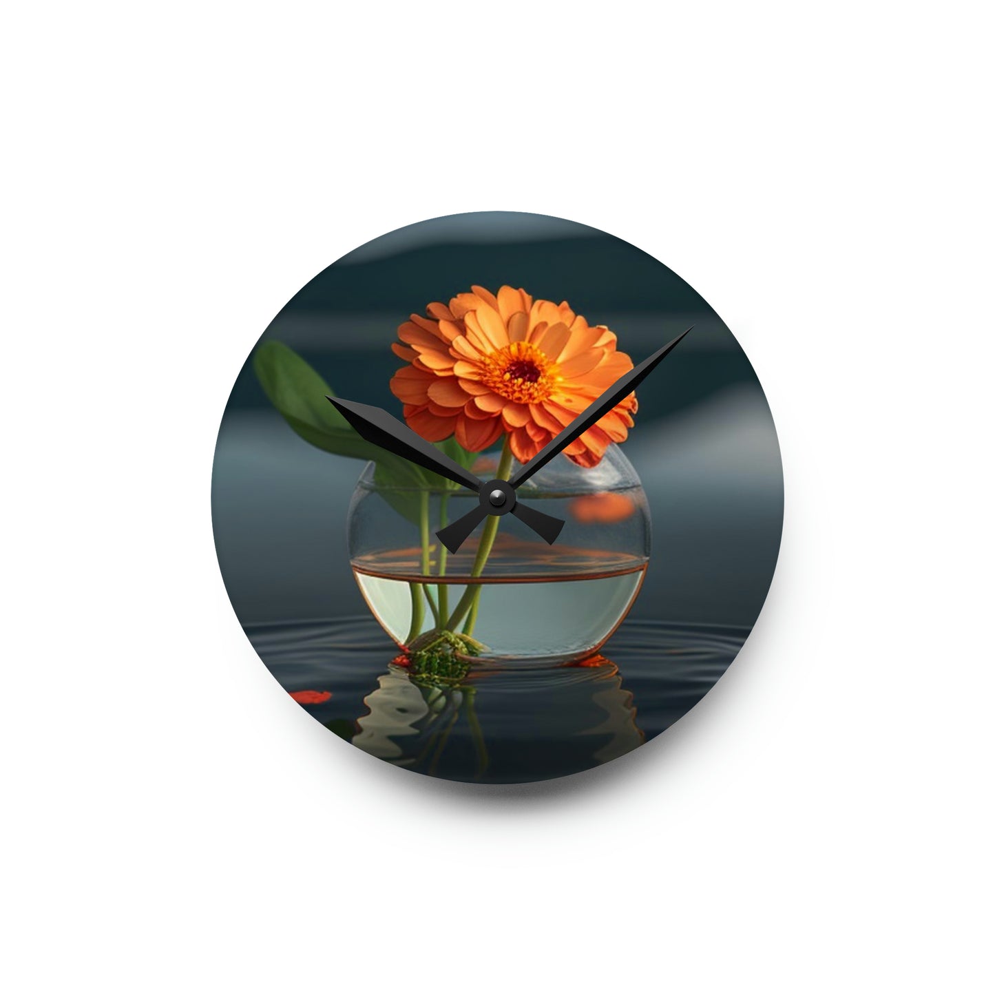 Acrylic Wall Clock Orange Zinnia 2